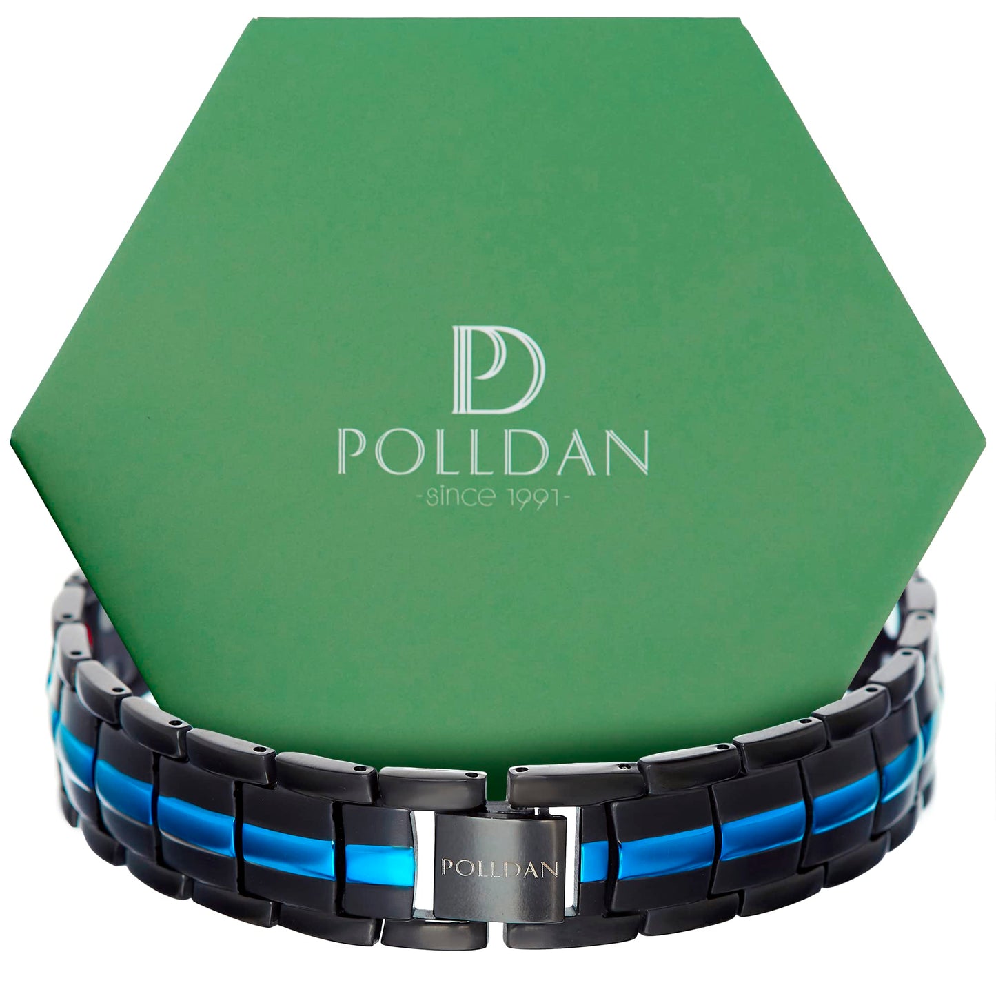 Polldan Magnetic Bracelets for Men 6000 Gauss Power | Titanium Bracelet for Men with 2X Strong Magnets | Durable Mens Magnetic Bracelet with Adjustable Length | Stylish Mens Jewelry & Black Metal Sizing Tool (Blue-Black)
