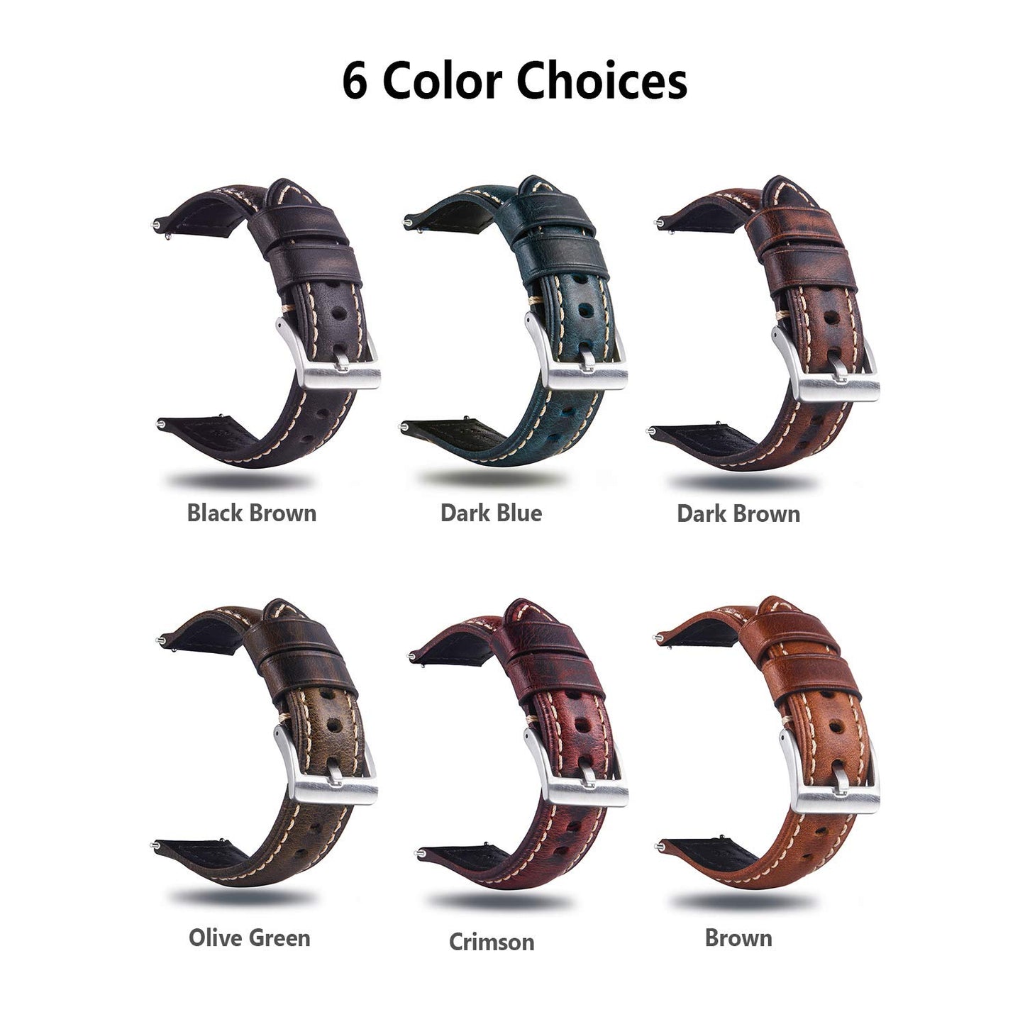 Berfine 18mm Quick Release Retro Leather Watch Band,Vintage Oil-tanned Pull-up Leather Watch Strap Replacement,Black Brown