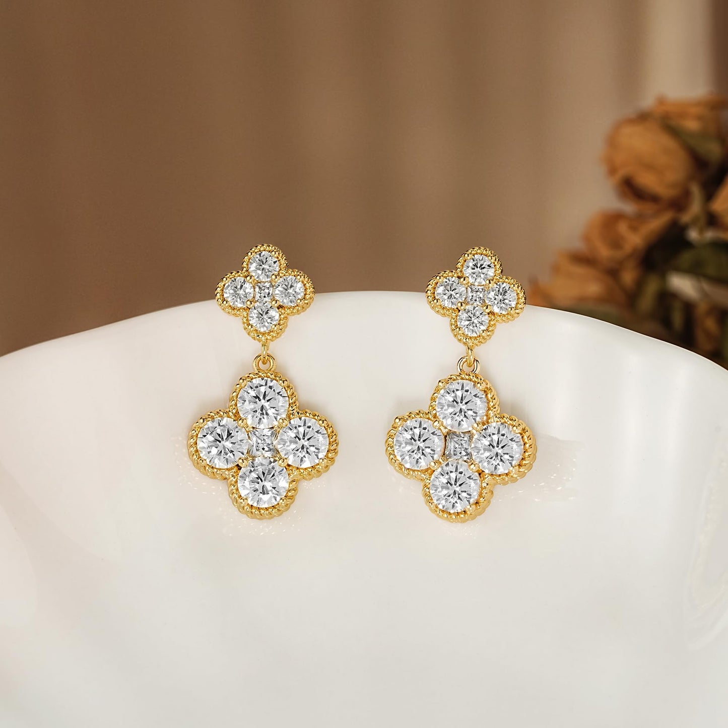 MTMY Dangle Earrings for Women 14K Gold Plated Four Leaf Clover Dangling Drop Birthstone Stud Earrings Trendy Flower Birthstone Jewelry Birthday Gifts(April)