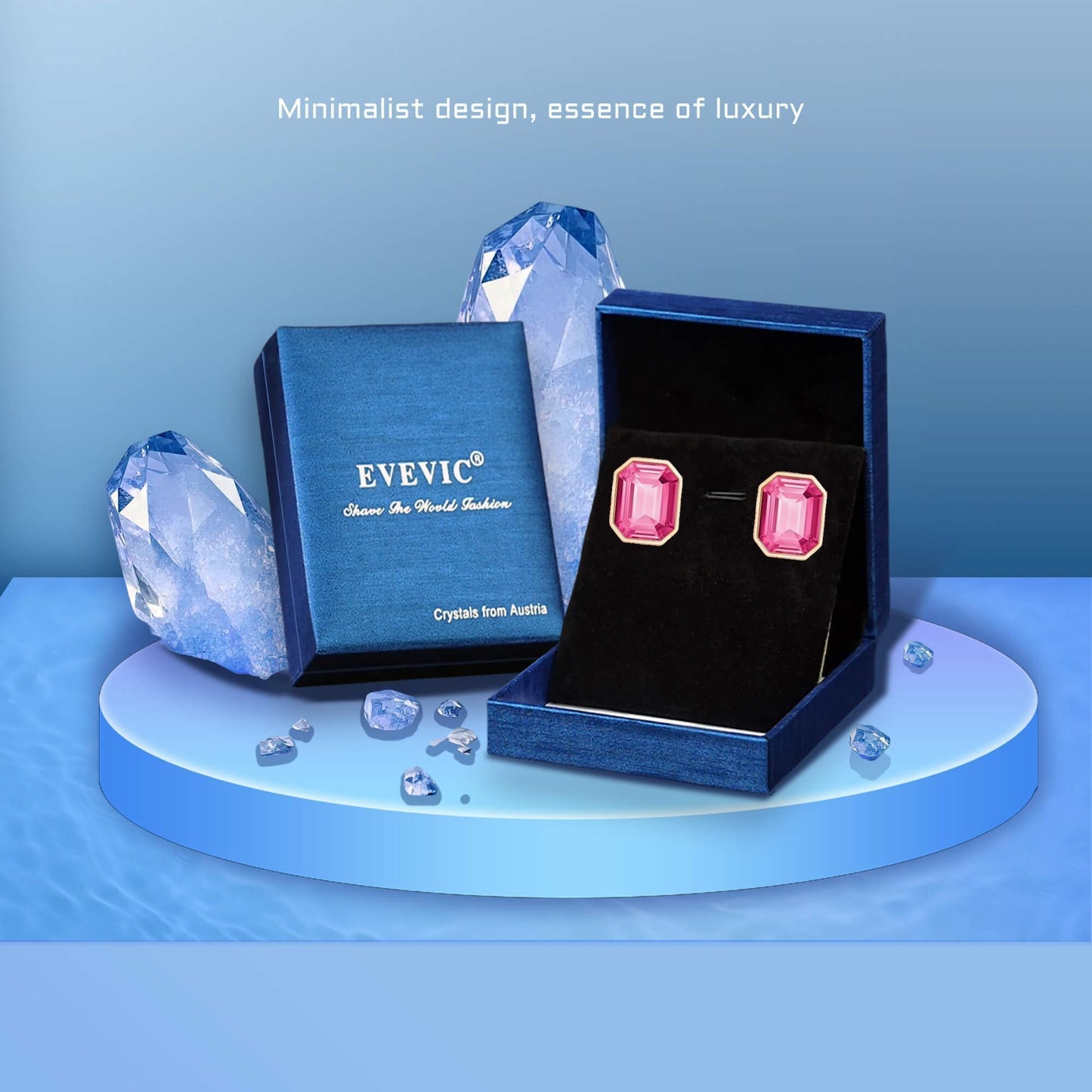 Austrian Crystal Octagon Stud Earrings for Women Fashion 925 Sterling Silver Post Hypoallergenic Jewelry (Pink)