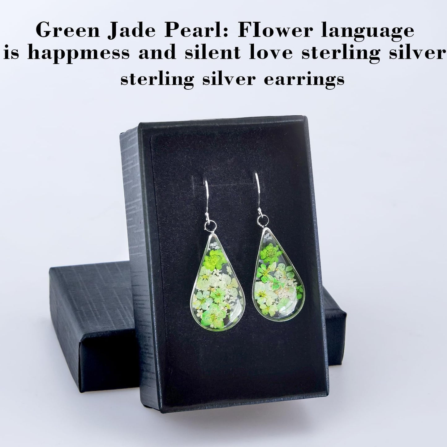 925 Sterling Silver Pressed Flower Teardrop Earrings,Hypoallergenic Women's Jewelry Gift for Mom and Wife,Handmade Natural Dried Flower Teardrop Earrings Jewelry Gift