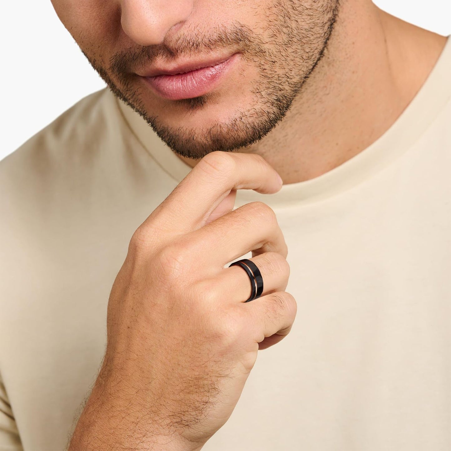 JEWPER 8mm Men Womens Wedding Band Tungsten Rings Black rose gold Fashion Promise Carbide Hammered groove design on outer ring Matte Finish Edge Comfort Fit Size(11)