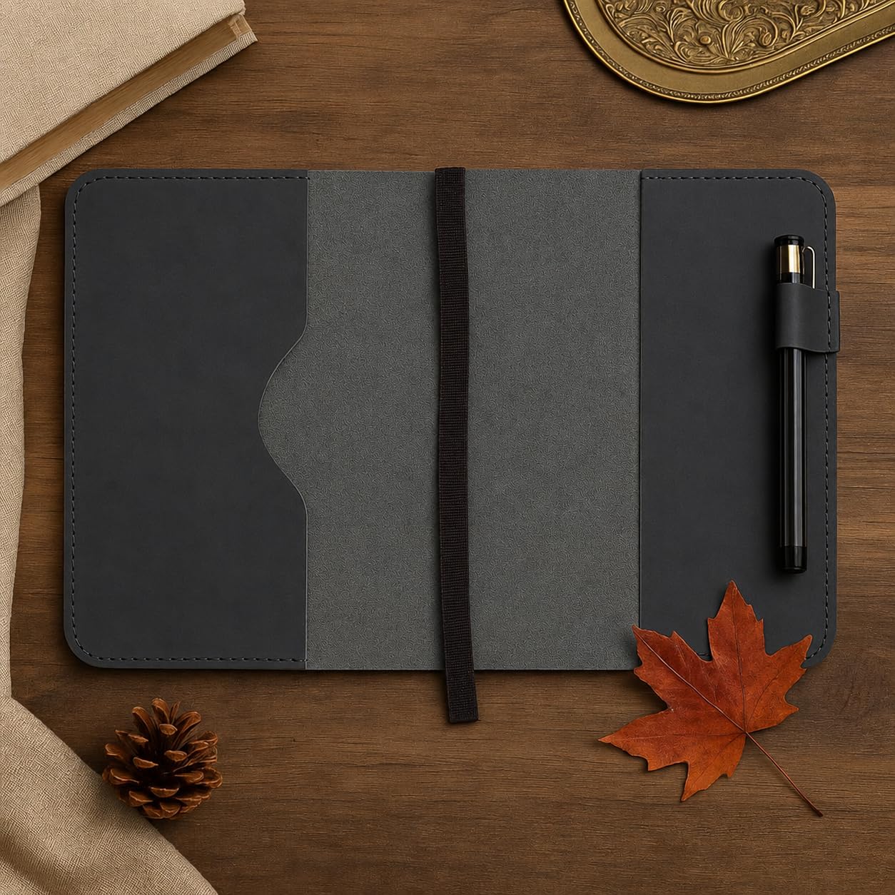CestAntiQ, A5 Leather journal cover, Refillable Journal Cover for Large and Medium A5, Leather Handmade Notebook Cover, 9 x 6 Inches Leather Bound Journal (Black)
