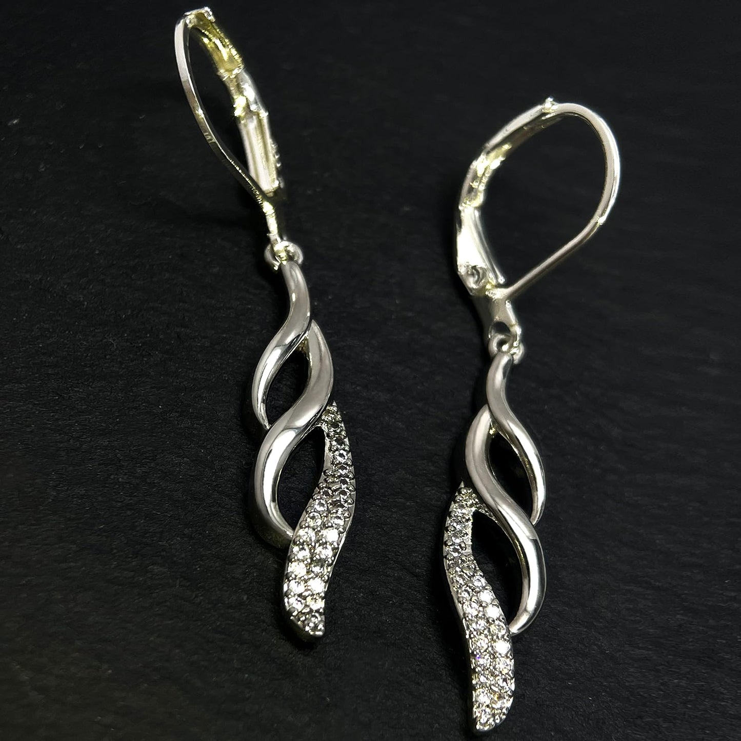 Hypoallergenic Silver Leverback Earrings for Women, Sparkly Teardrop Dangle Earrings, Lightweight, Tarnish-Resistant, Nickel-Free, Perfect for Work, Parties & Gifts (Wings)