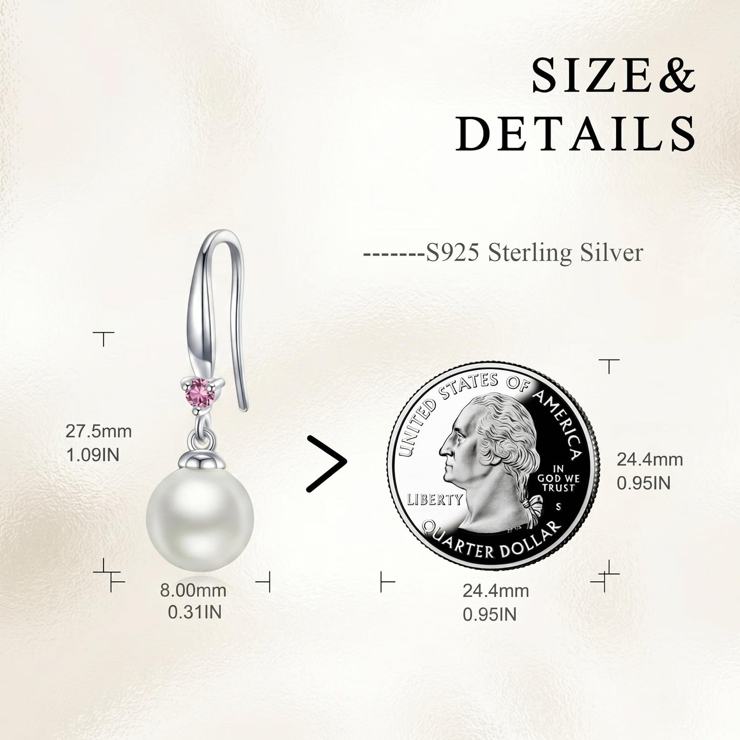 925 Sterling Silver Pearl Leverback Earrings Dangle Drop Birthstone Jewelry Gifts for Women (White Pearl-October)
