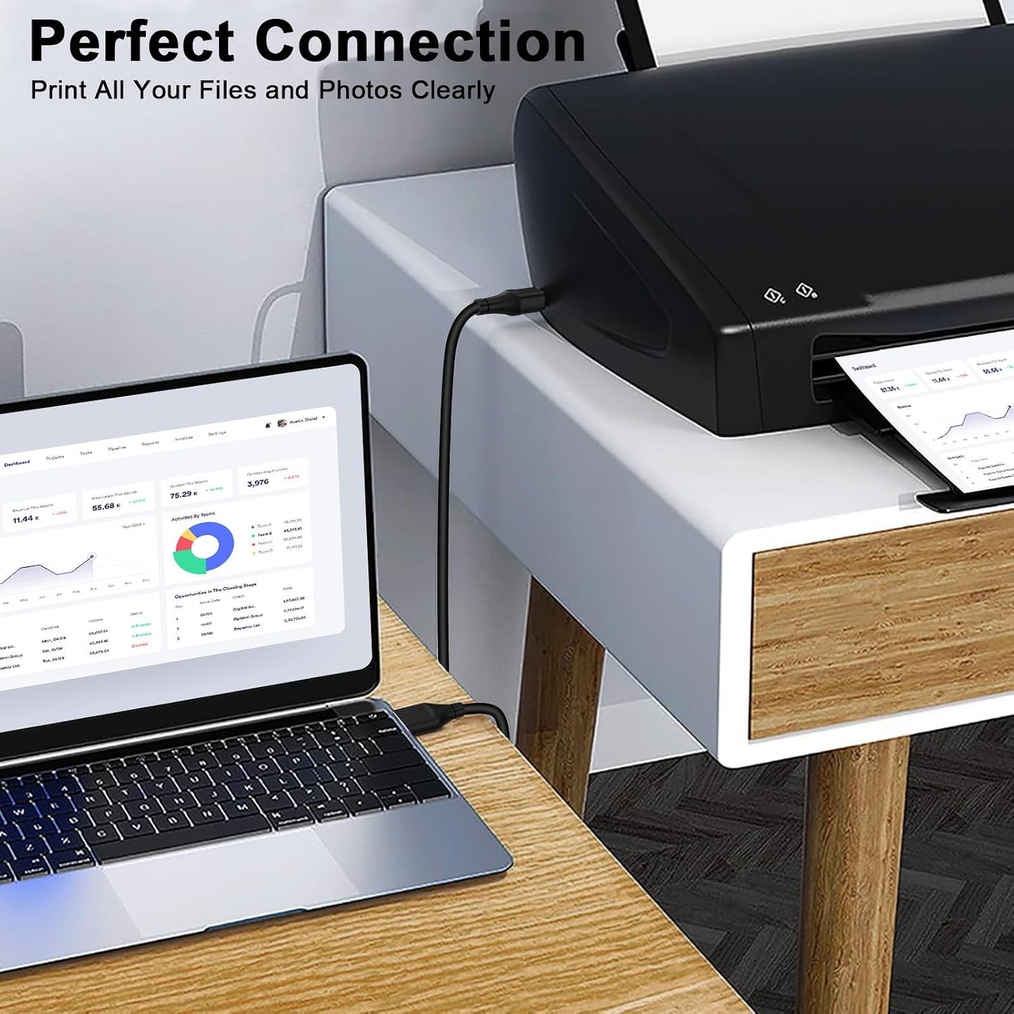 REPIND 2.0 6 USB Printer Cable USB A to USB B Cable Feet MIDI Cable Printer Cord to Computer High Speed for HP, Canon
