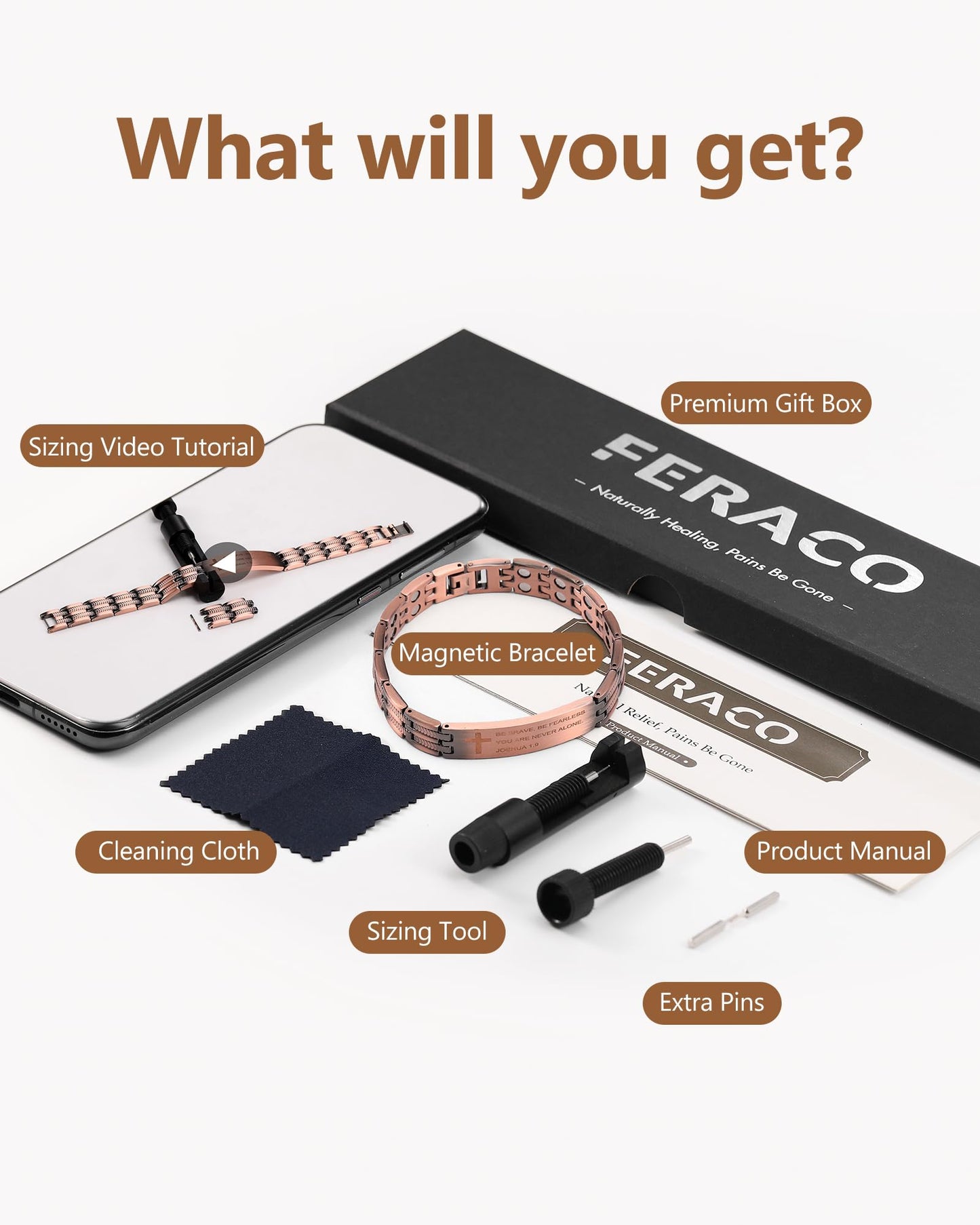 Feraco Copper Bracelet for Men,Magnetic Therapy Cooper Cross Bracelets with Magnets, Men's Christian Jewelry for Anniversary Father's Day