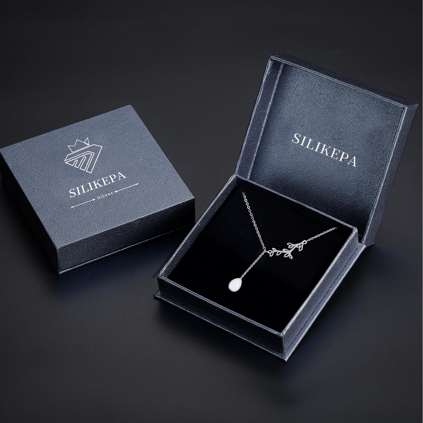 Silikepa Leaf Necklace for Women 925 Sterling Silver Leaf Pendant Necklace Y-Shaped Chain With Opal Jewelry Gift for Women