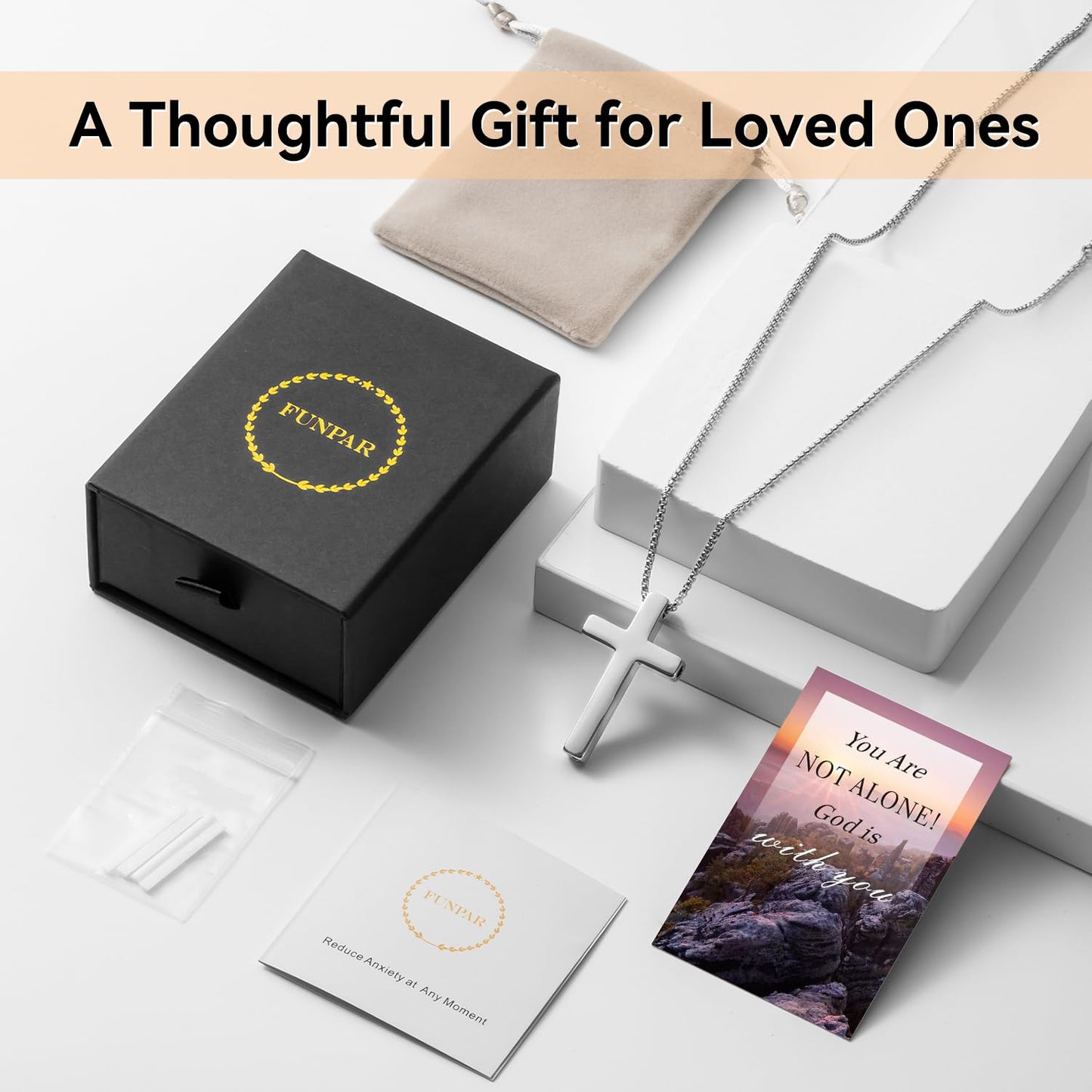 FUNPAR Cross Breathing Necklace for Anxiety Relief and Relaxation, Breathlink Design Quit Smoking Aid, Stainless Steel Mindfulness Tool to Calm, Stylish Wellness Gift for Adults(Black 46:1)