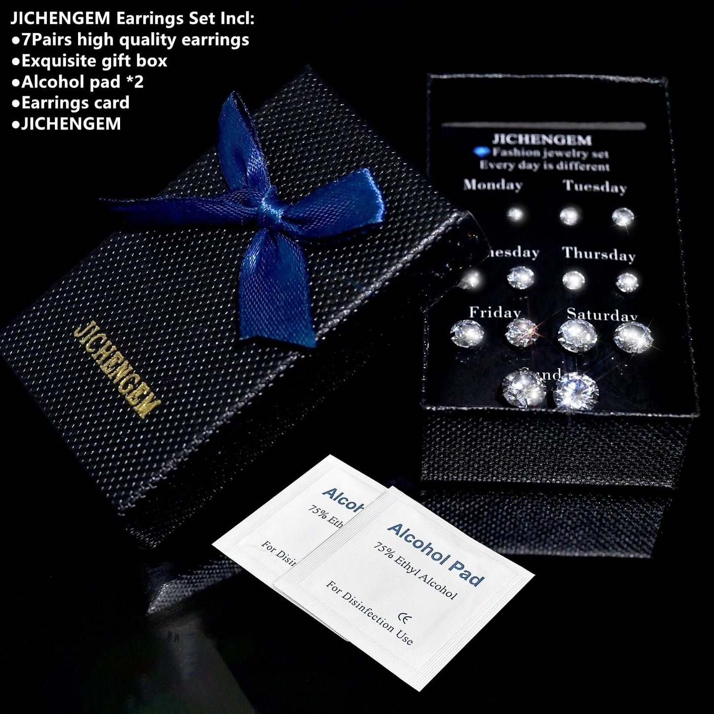 Silver Gold Black Stud Earrings Set 7Pairs Hypoallergenic Cubic Zirconia Titanium Stainless Steel Silver Rose Gold Black Cartilage Stud Hoop Earrings Jewelry Sets for Women Men, 2-8mm CZ Stud Earrings