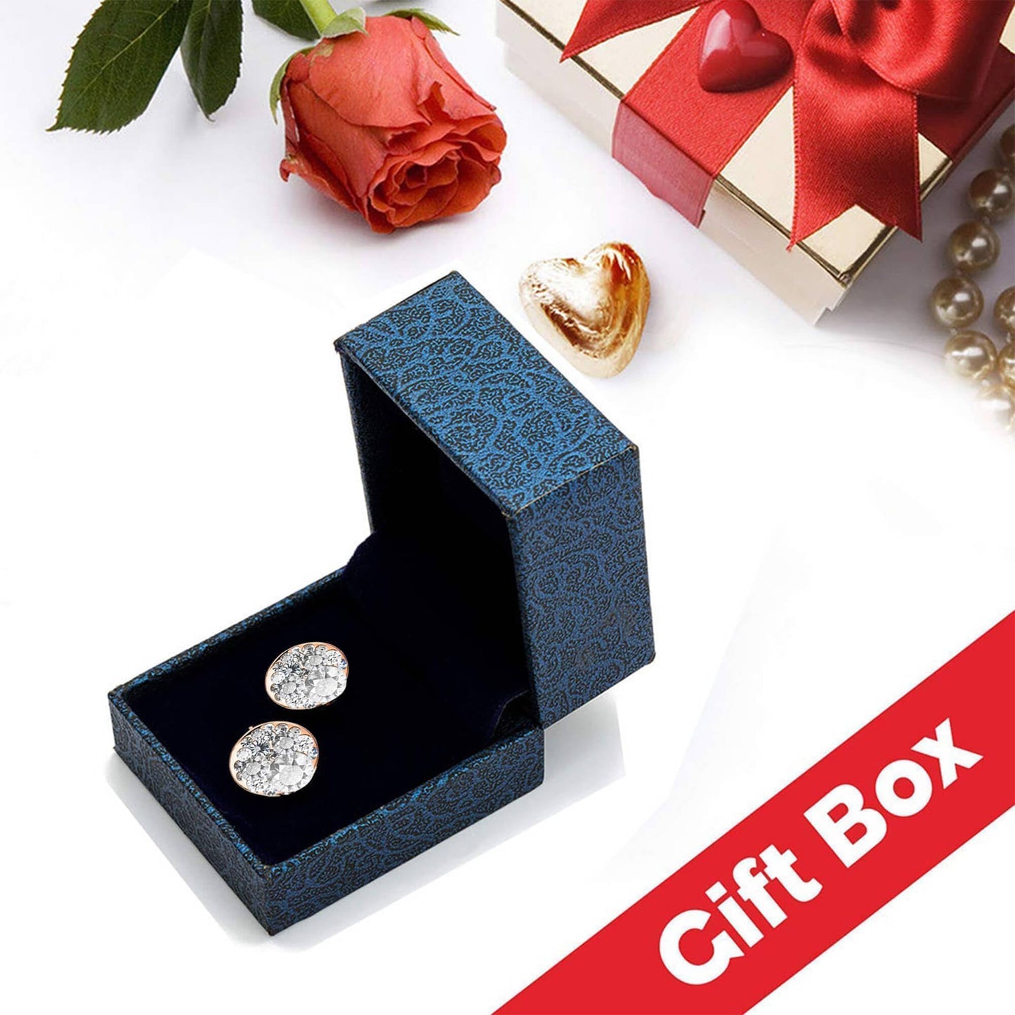 Multicolored Austrian Crystal Rhinestone Stud Earrings for Women Fashion S925 Sterling Silver Hypoallergenic Jewelry (Clear White/Rose Gold-tone)