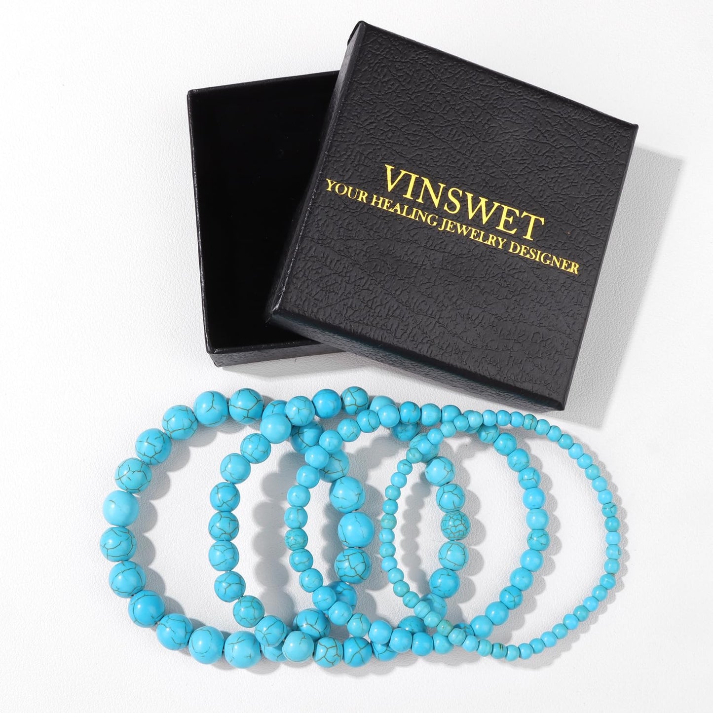 Vinswet 4pcs Beaded Bracelets for Women,Natural Healing Crystal Gemstones Bracelet,Anxiety Stress Relief Bracelet Handmade purple Jewelry Gifts for Women