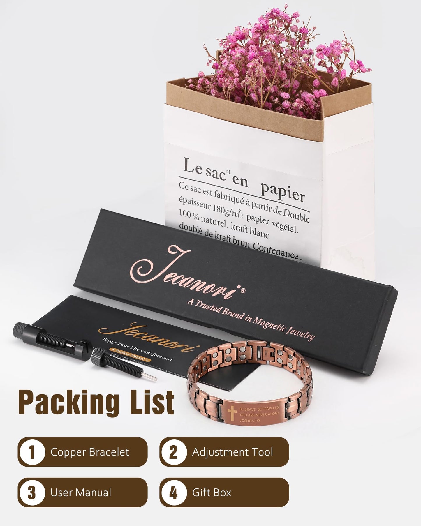 Jecanori 2X Copper Magnetic Bracelet for Men,Ultra Strength Pure Copper Cross Bracelet, Gift for Men