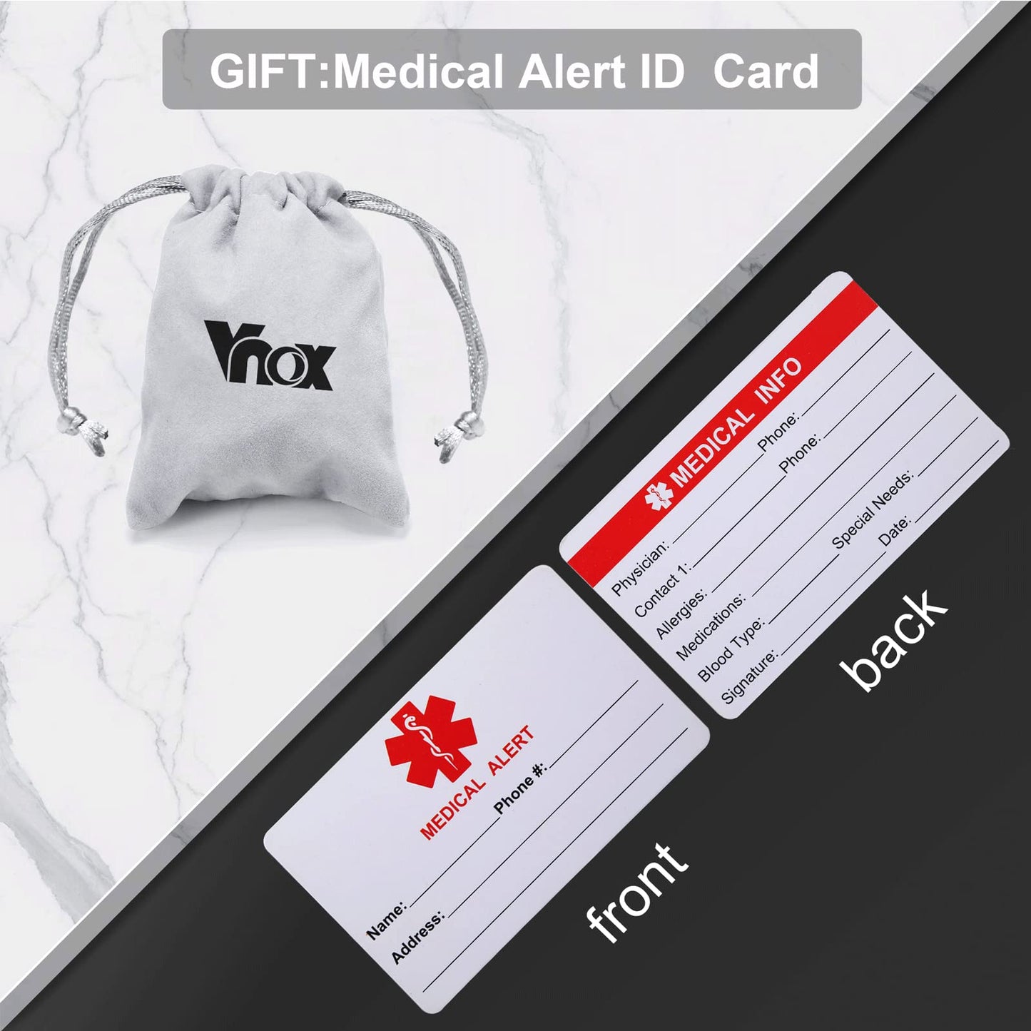 VNOX Customize Emergency Jewelry Medical Alert ID Grey Silicone Stainless Steel Adjustable Bracelet