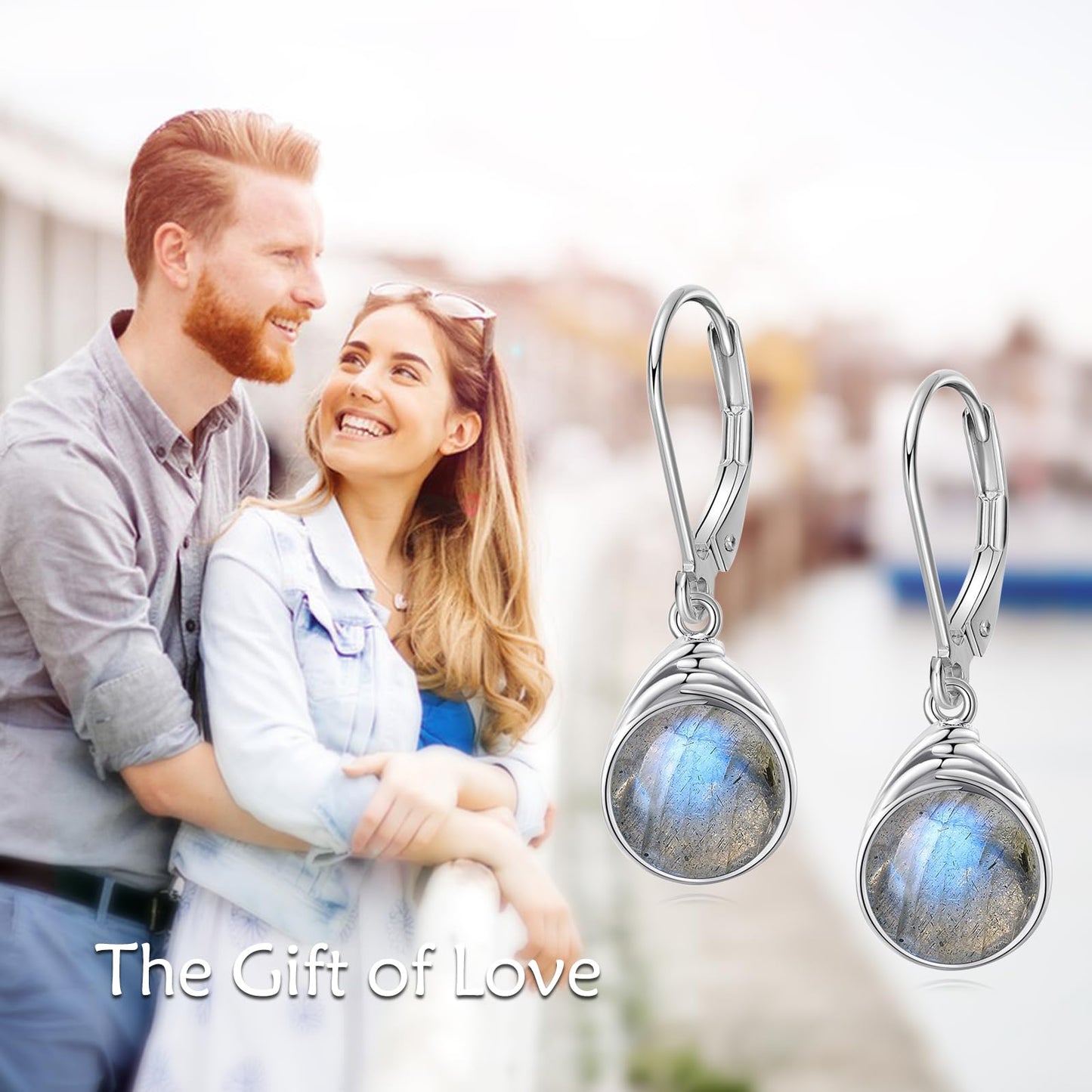 POPLYKE Labradorite Earrings - Sterling Silver Round Labradorite Leverback Dangle Earrings