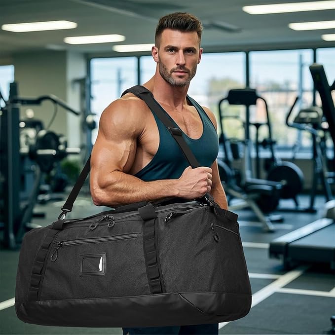 TUGUAN Extra Large Travel Duffle Bag Backpack for Men with Adjustable Dividers 120L Big Weekend Overnight Bag with ID Pocket Shoulder Strap Heavy Duty Sports Duffel Bags for Camping Gym, Black