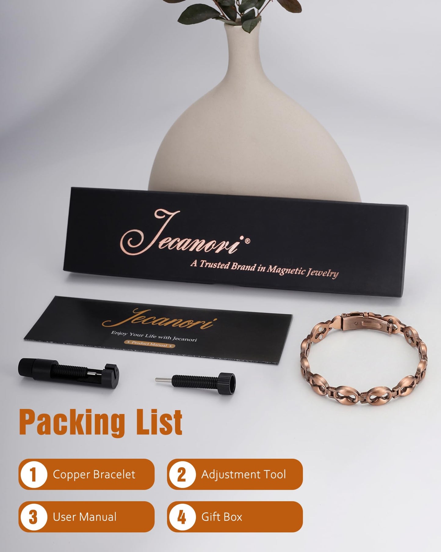 Jecanori Infinity Copper Bracelet for Women, Magnetic Bracelet with 3500 Gauss Magnets, Valentines Day Birthday Pure Copper jewelry Gift
