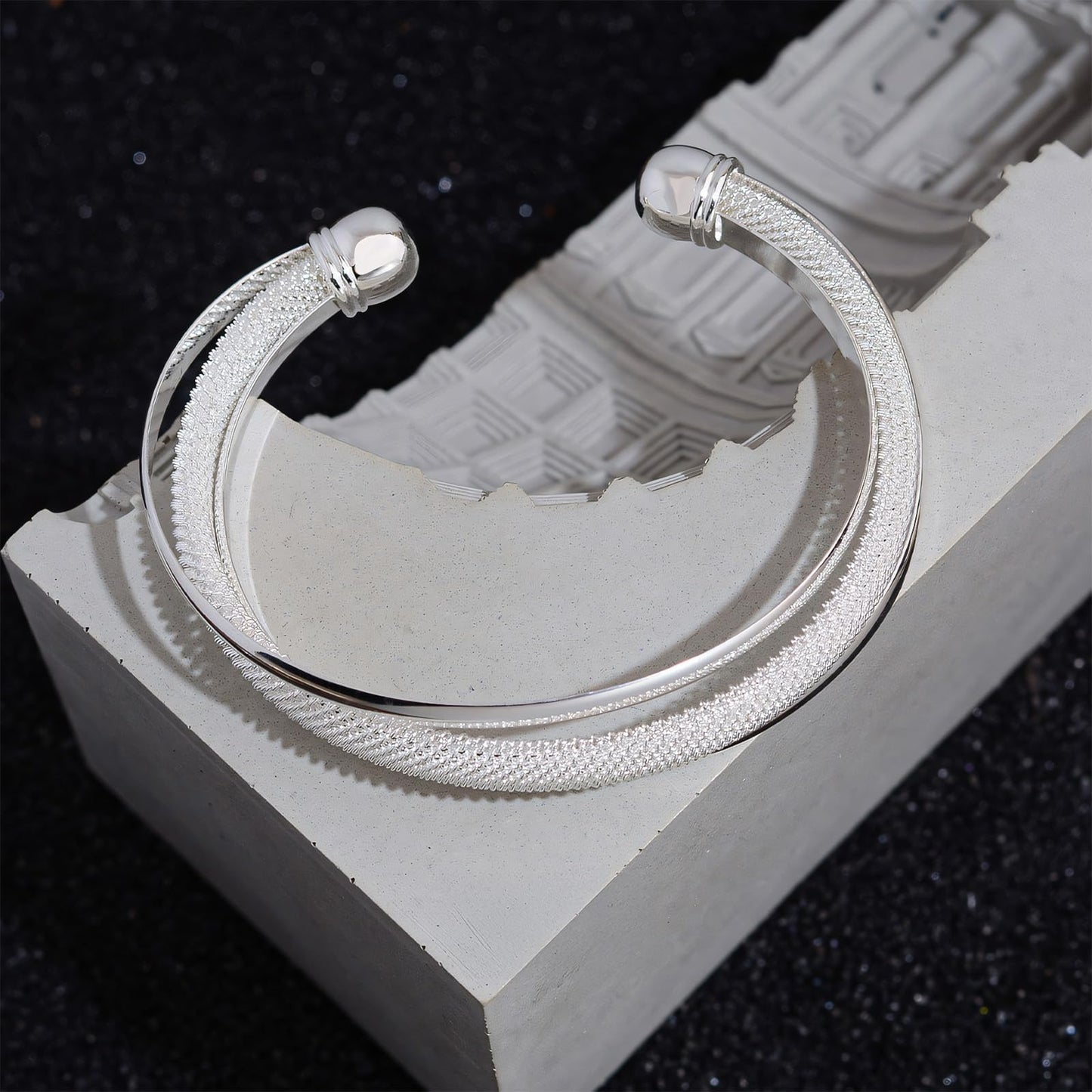 Handmade 925 Sterling Silver Cuff Bangle Bracelet Open Adjustable Wide Cuff Bracelets for Women Teen Girls Fashion Shiny Silver Bangle Bracelet Women Jewelry (silver E)