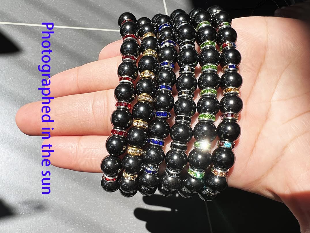 Apocalyptic-K Women's Magnetic Bracelet,Hematite Bracelets,Magnetic Bracelets With Zirconia,Handmade Stretch Bracelet,Eliminates static electricity. (Blue Zirconia,8MM)