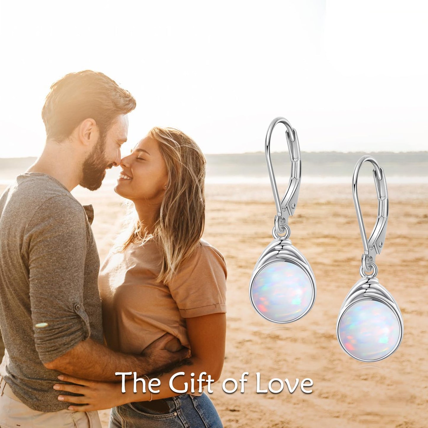 POPLYKE Opal Earrings Dangle for Women Sterling Silver Round White Opal Leverback Earrings White Opal Earrings Jewelry