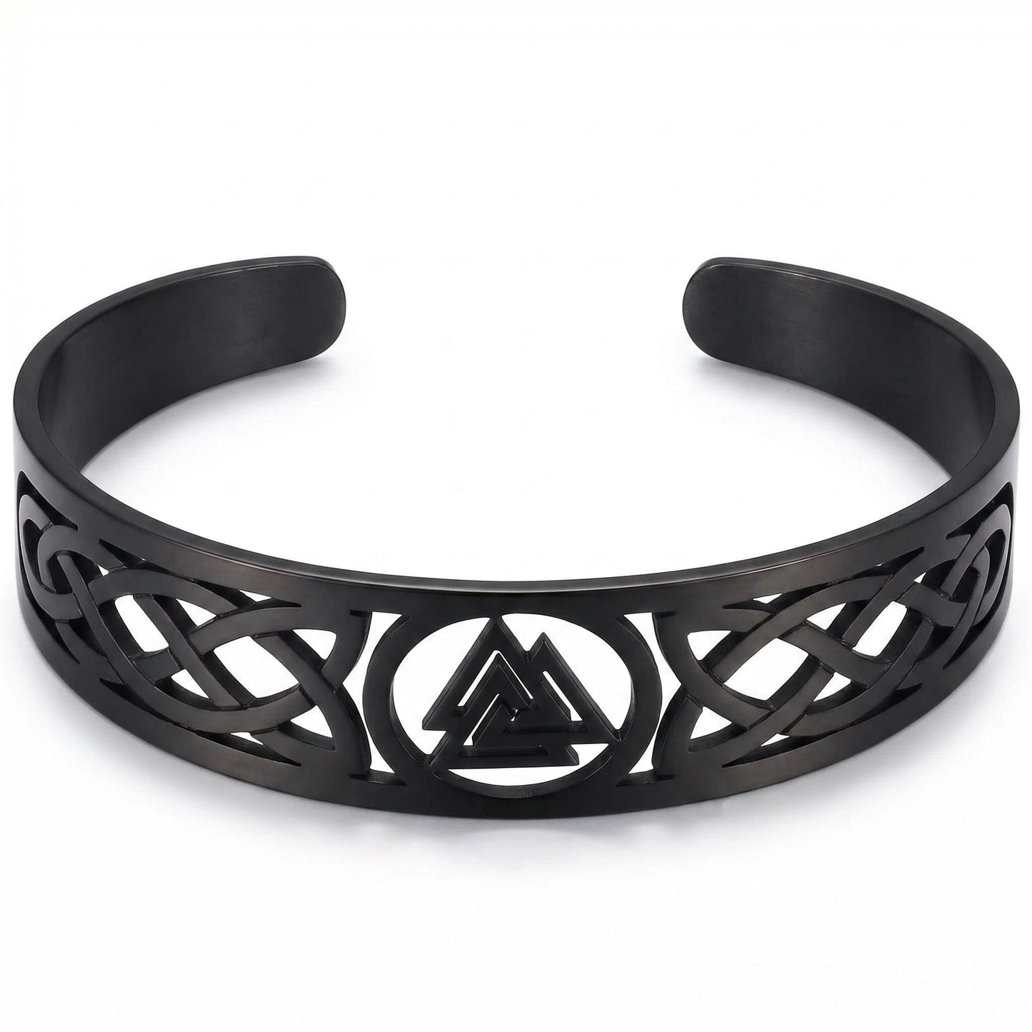 YWMAN Valknut Celtic Knot Bracelet - Stainless Steel Viking Cuff Bangle - Vintage Symbol Norse Amulet Jewelry for Women Men (Black)