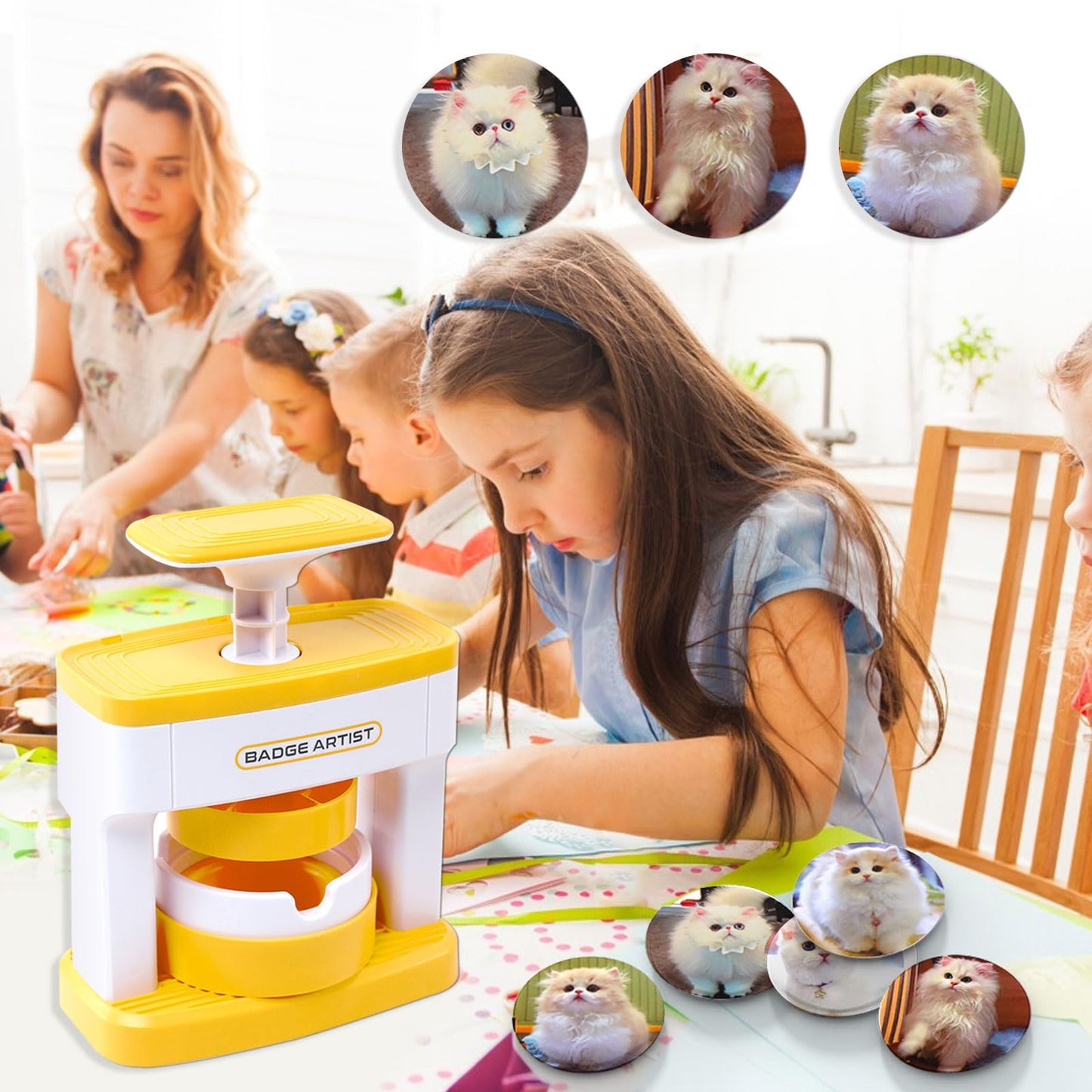 Button Maker Machine, 55mm(2.16 inch) Pin Badge Maker Machine, DIY Badge Punch Press Kit with 48 pcs Button Parts Pictures, Circle Cutter, Arts & Crafts Birthday Gifts for kids, School Projects