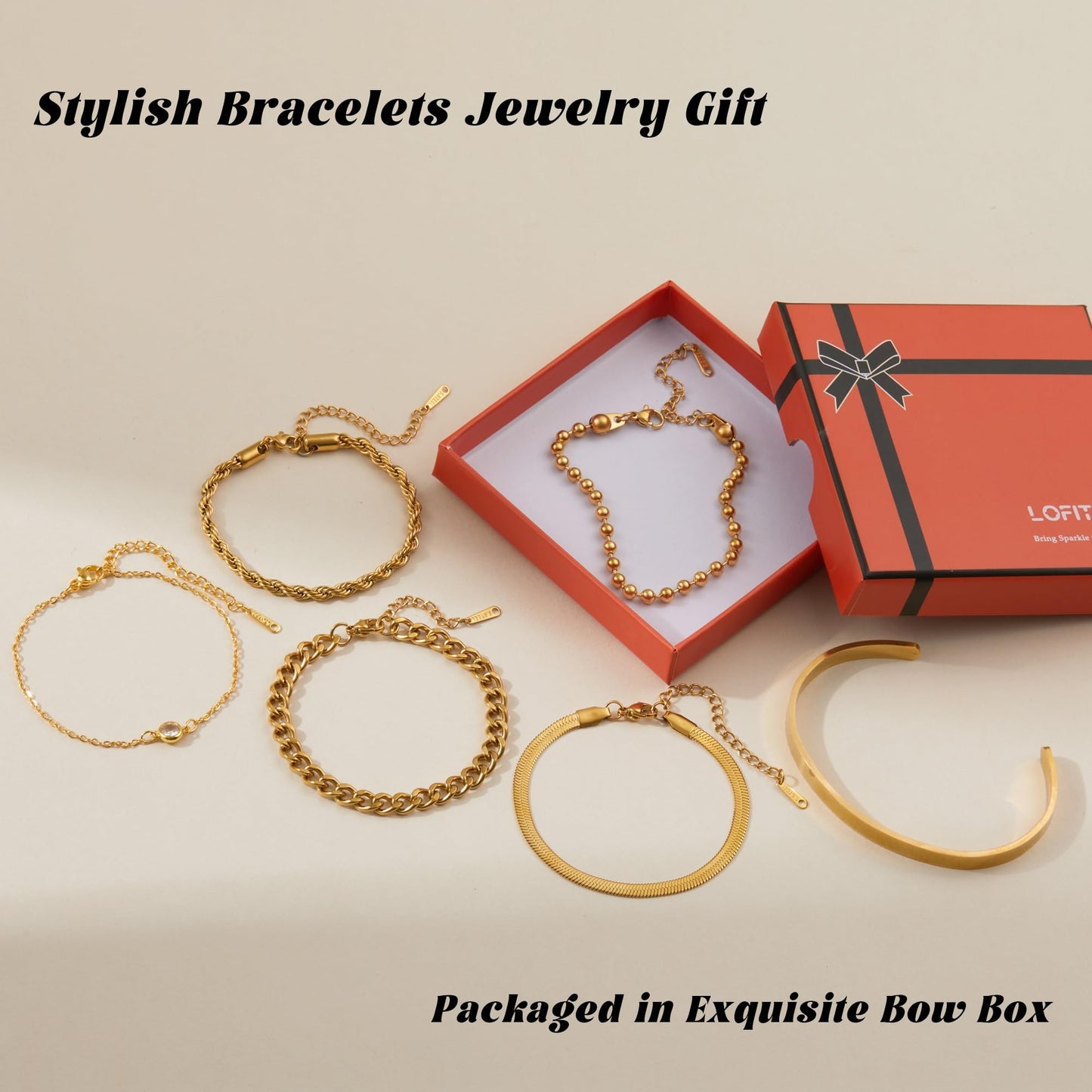 LOFITOR Gold Bracelets for Women Dainty Non Tarnish Link Chain Bracelets Set for Women Trendy Adjustable Chunky Thin Bracelets Stack Layered With Cuff Beaded Cuban Rope CZ Heart Cross Jewelry Gifts Cross