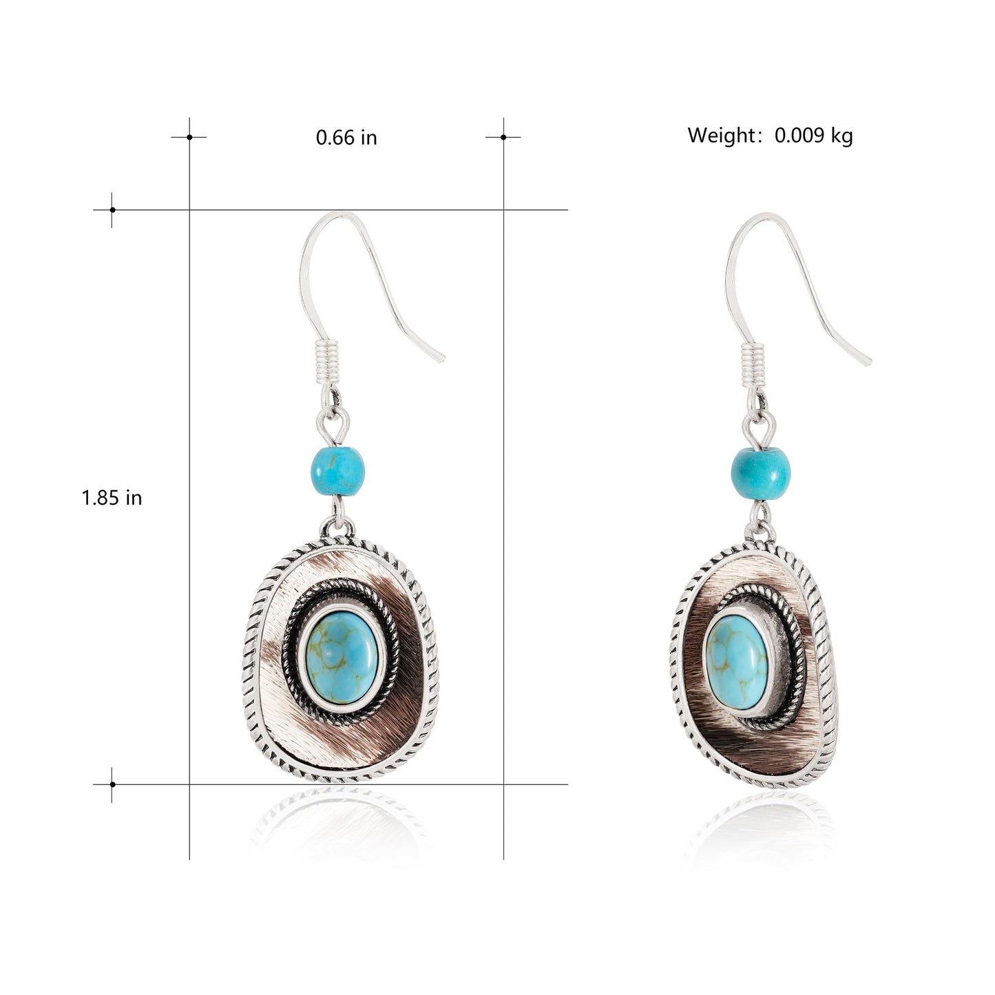 Wrangler Western TearDrop Dangle Earrings for Women Country Statement Genuine Horsehair Turquoise Vintage Cowgirl Cowboy Jewelry (Silver-Turquoise A)