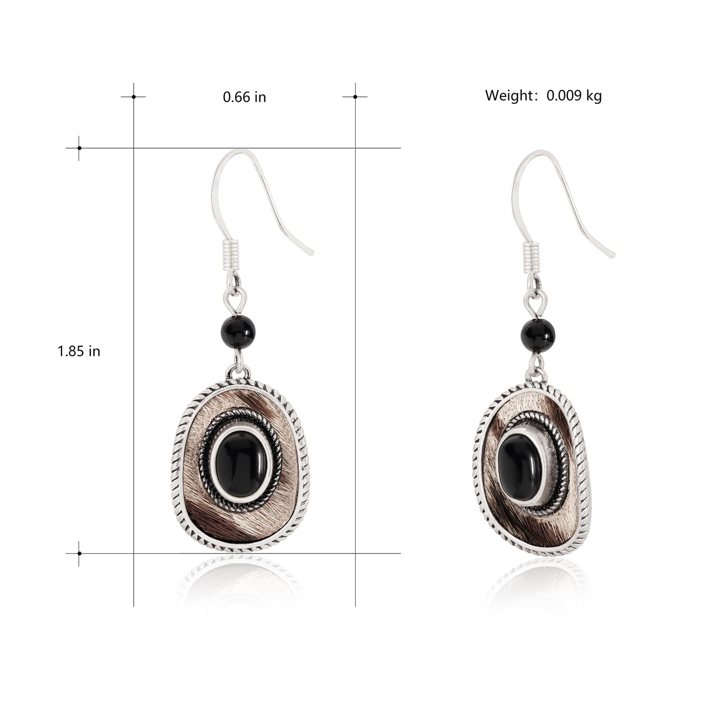 Wrangler Western TearDrop Dangle Earrings for Women Country Statement Genuine Horsehair Turquoise Vintage Cowgirl Cowboy Jewelry (Silver-Black A)