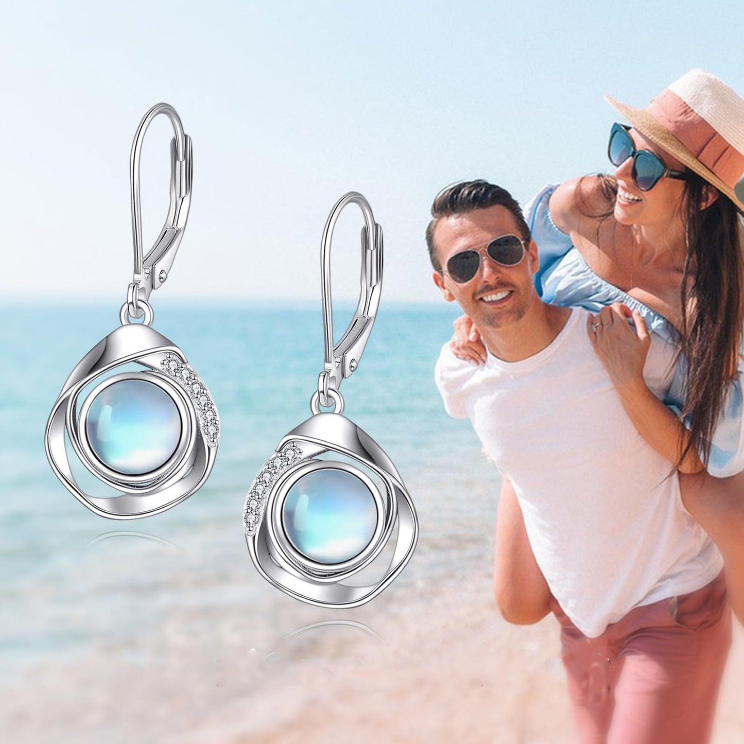 925 Sterling Silver Moonstone Leverback Earrings Dangle Drop Jewelry Gifts for Women (Moonstone)