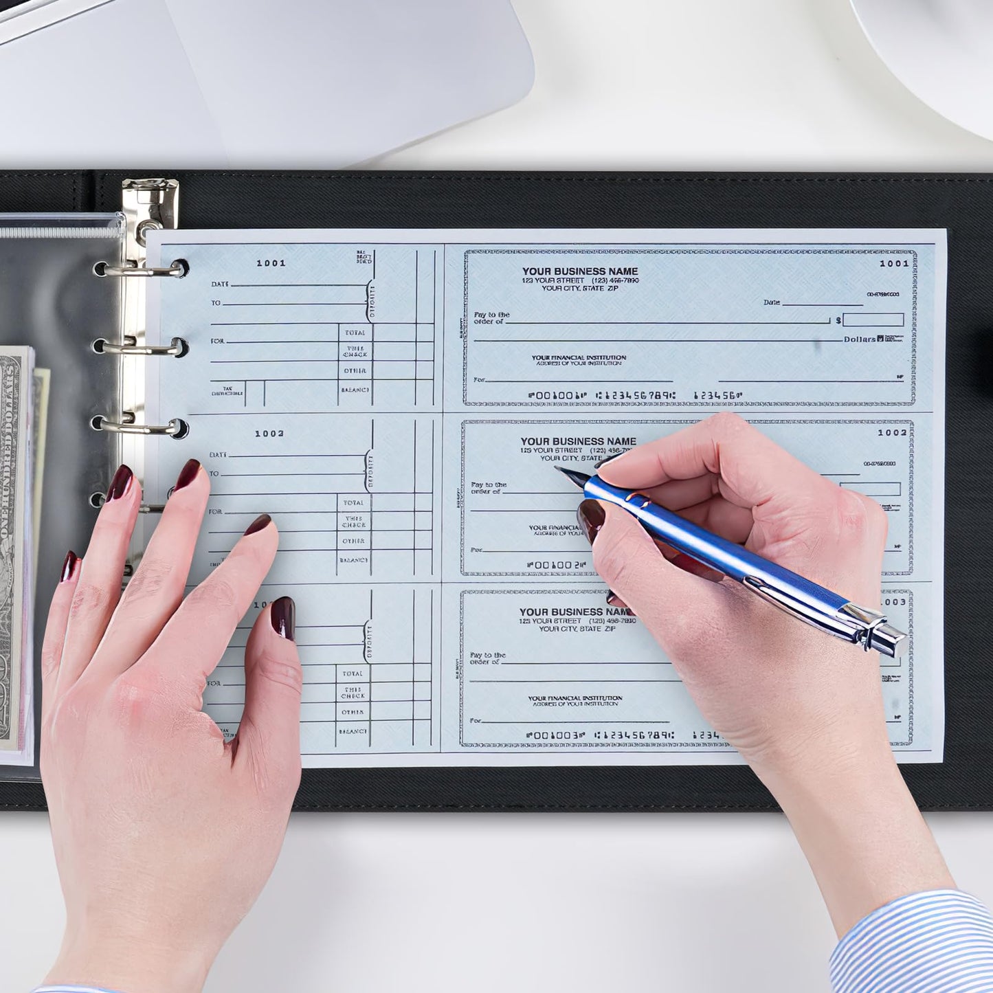 Professional 7 Ring Business Checkbook Binder, Premium PU Leather Organizer for 3-On-A-Page Checks, Perfect for Business and Personal Finances, Fits 9x13 Inch Sheets, 600 Check Capacity