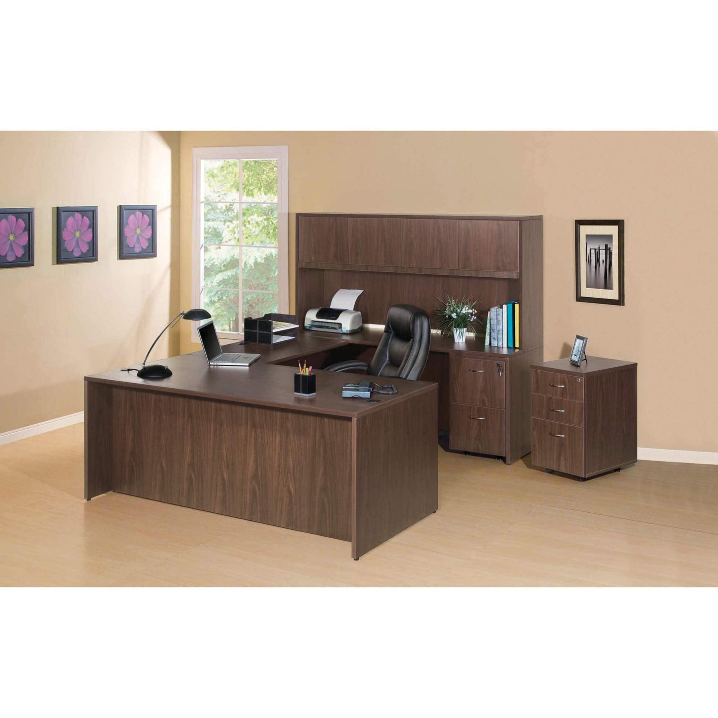 Lorell Essentials Walnut Freestanding Mobile Pedestal