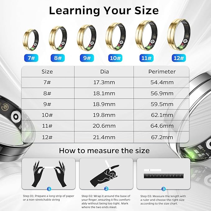Ultra-Thin Smart Ring for Women Men,Sleep Tracker Ring with Heart Rate, Waterproof Fitness Ring for Activity Monitoring/Steps/Calories,No Subscription Fee,for iSO & Android (Glod,9#)