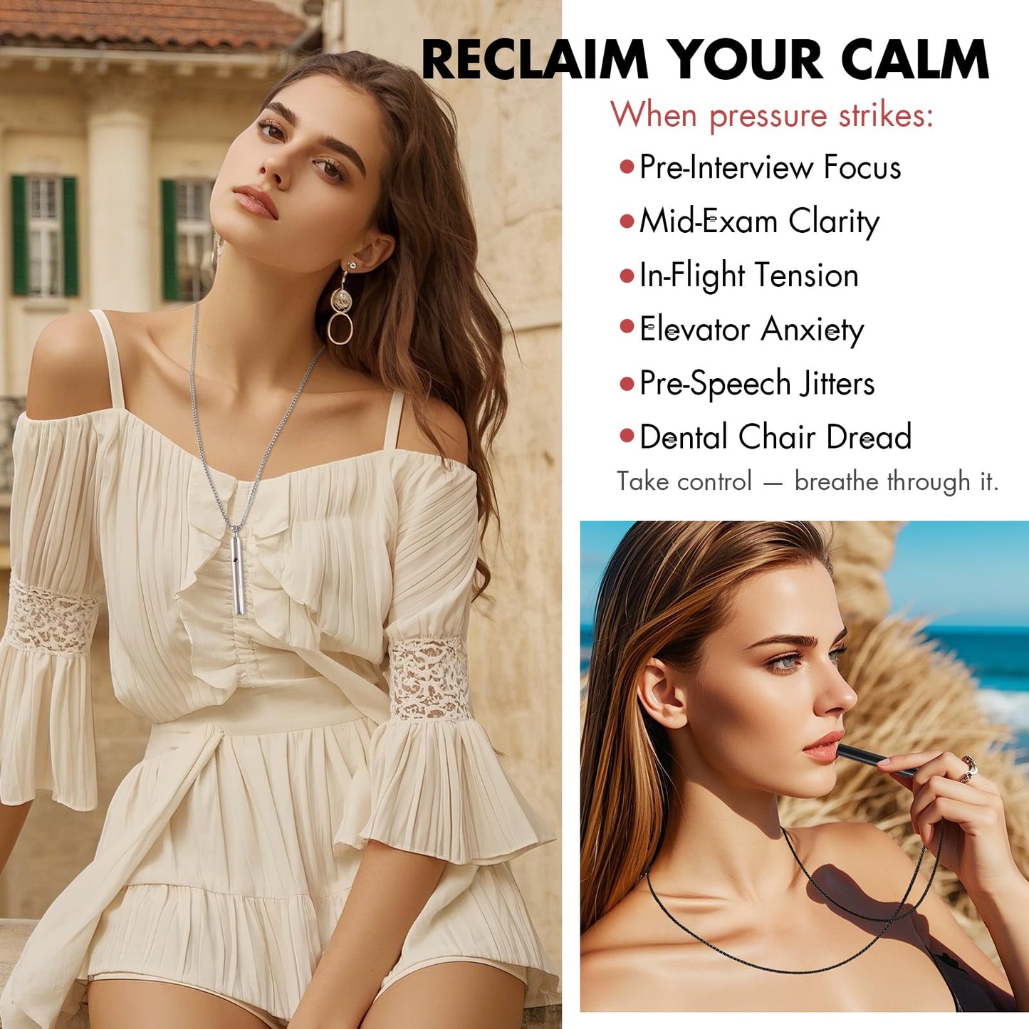 AD ADASTONE Breathing Necklace for Anxiety Relief Breathlink Anti Smoking Necklace Stop Smoking Aids Quit Vaping Tools for Smoking Cessation Fum Vaporless Inhaler for Natural Calm Stress Relief