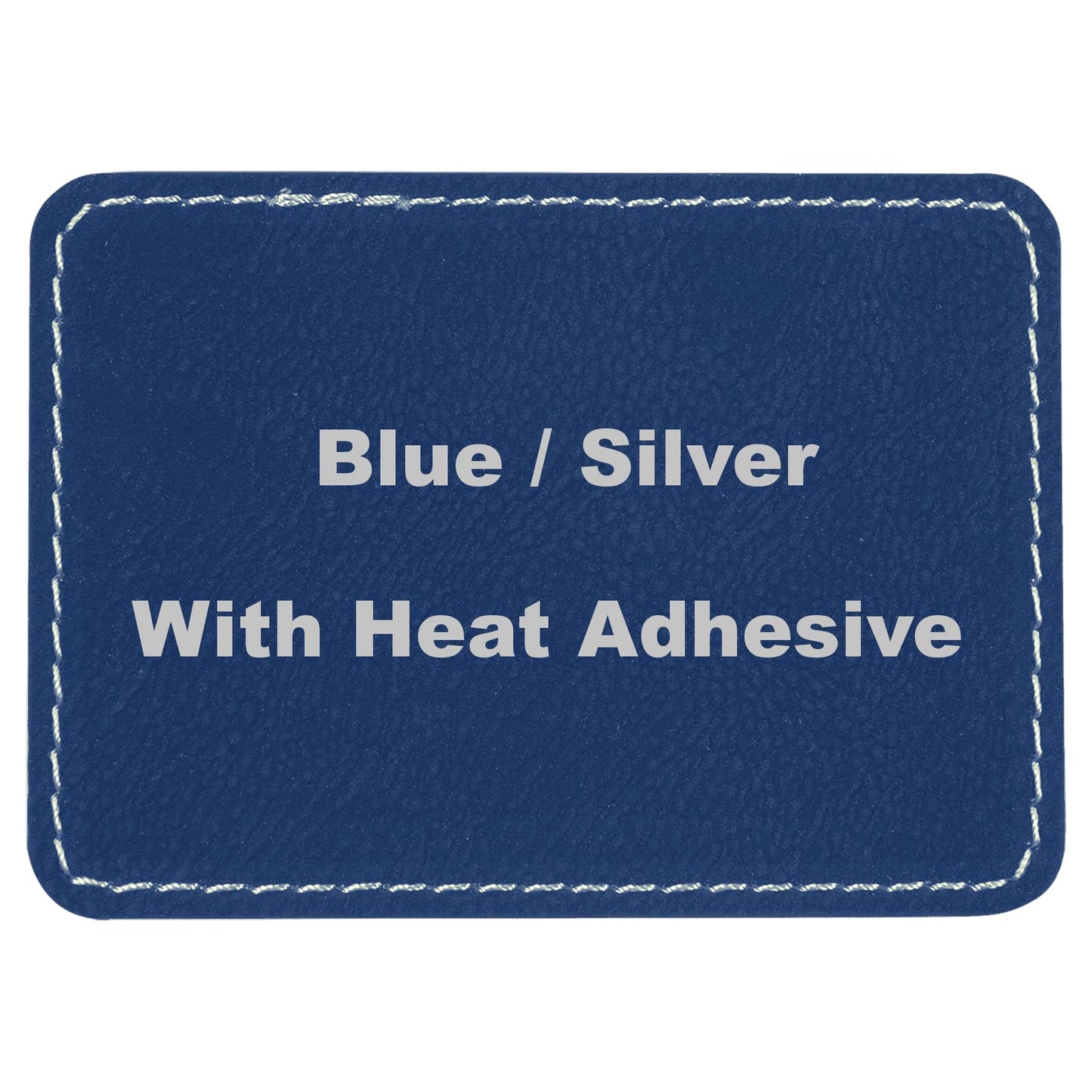 3 1/2" x 2 1/2" Blank Rectangle Laserable Leatherette Patch with Adhesive, 50 Pack - Blank Hat Patches, Glowforge Laser Supplies, CO2 Laser Supply, Faux Leather, (Blue/Silver)