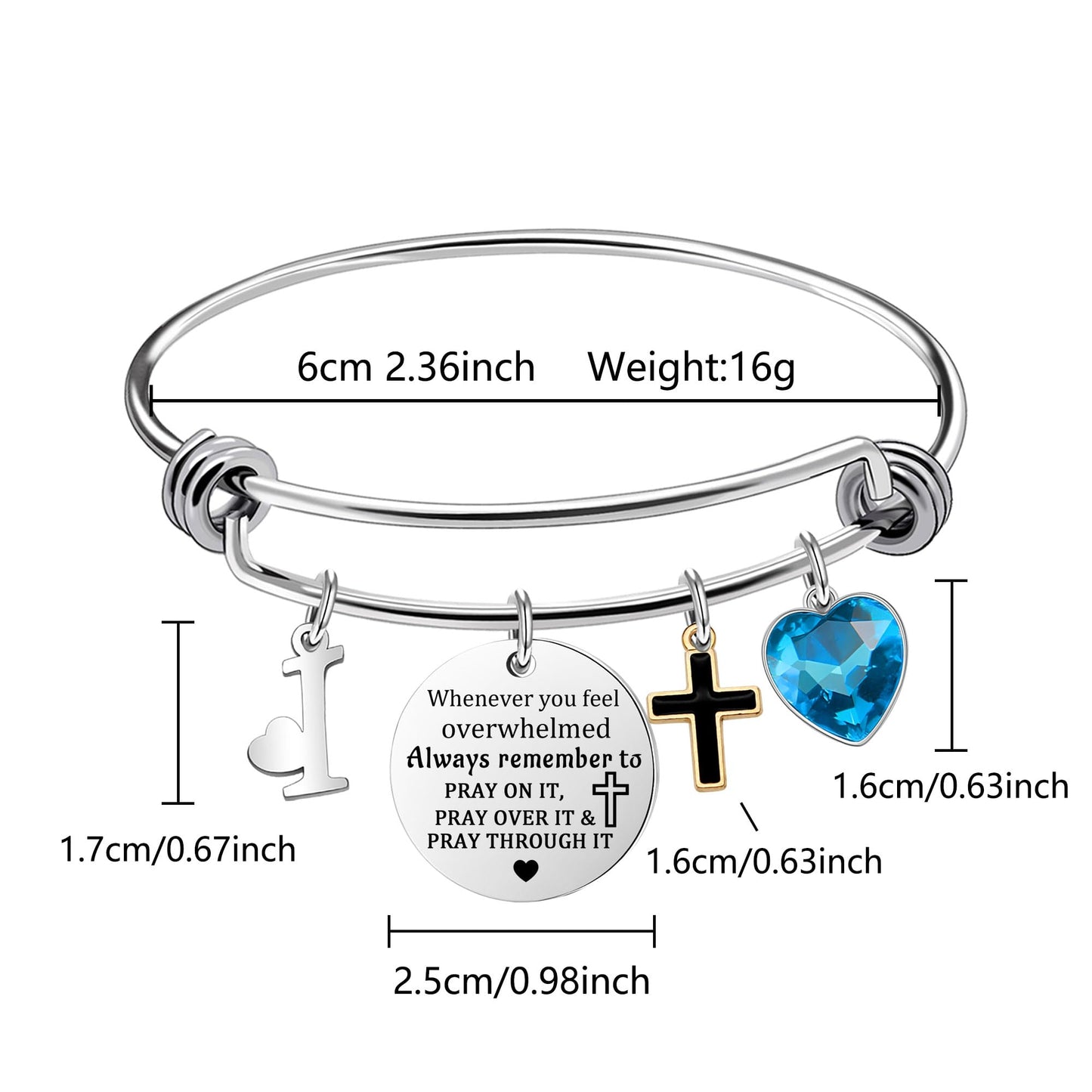 bifriend Inspirational Bracelet for Women, Initial Letter Charm bracelet for Female Cross Motivational Gifts for Her Daughter Sister Friends Back to School Birthday Christmas Presents (I)