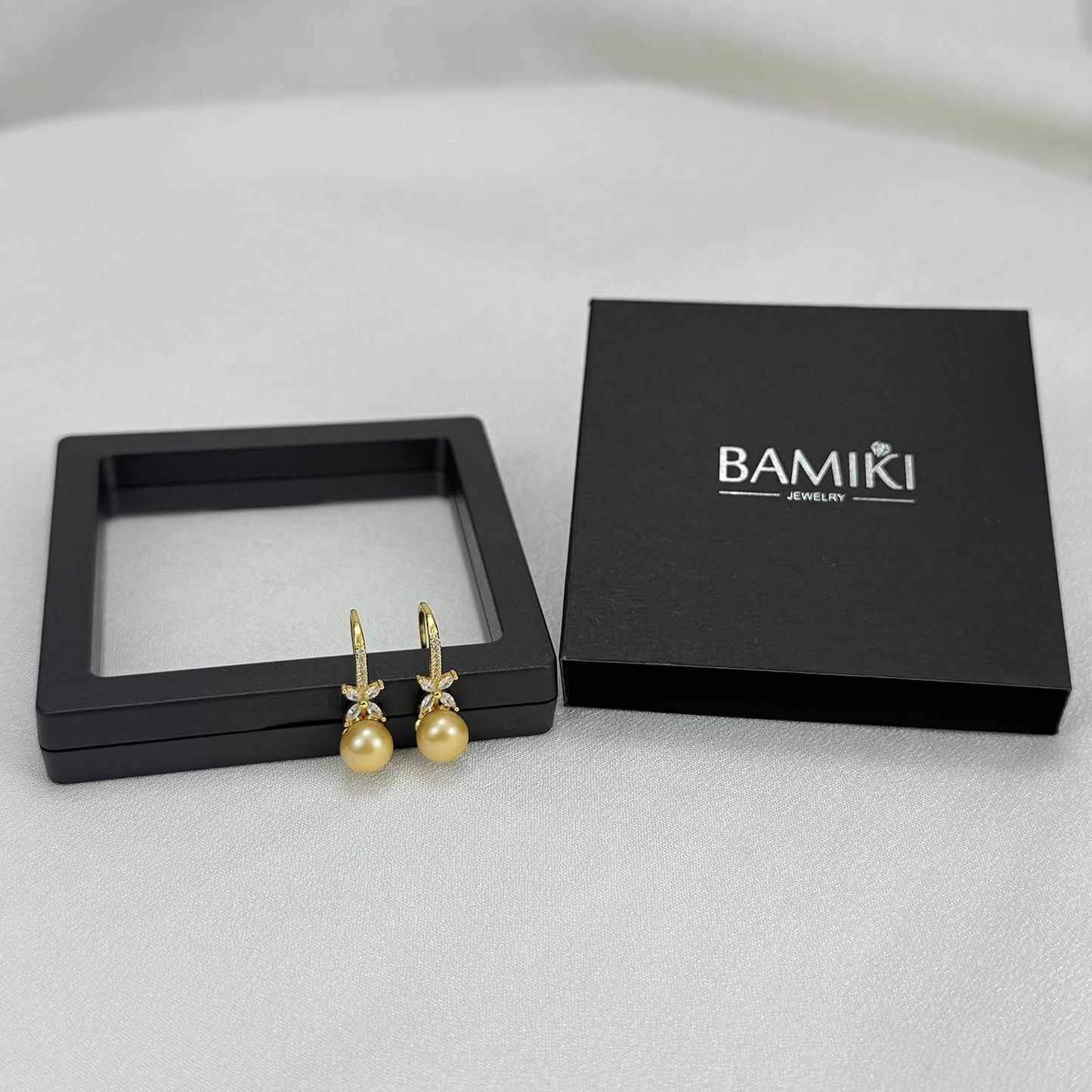 BAMIKI Pearl Drop Earrings for Women - 925 Sterling Silver 18k Gold Plated Hypoallergenic Golden Saltwater Cultured Pearls Ear Hook Earrings with Cubic Zirconia Jewelry Gifts for Mother Wife