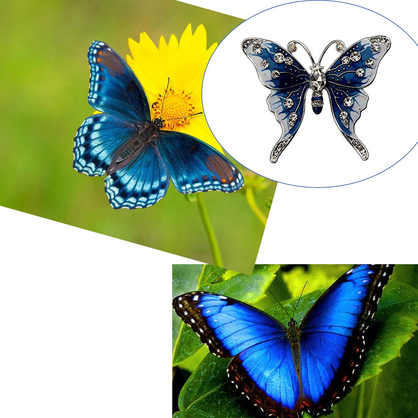 FEELMEM Crystal Rhinestone Butterfly Brooch Pin Blue Color Butterfly Brooches for For Women Wedding/Banquet/Birthday Party (BTF)