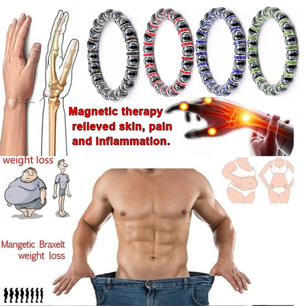 Apocalyptic-K Women's Magnetic Bracelet,Hematite Bracelets,Magnetic Bracelets With Zirconia,Handmade Stretch Bracelet,Eliminates static electricity. (Rose Gold Zirconia,8MM)