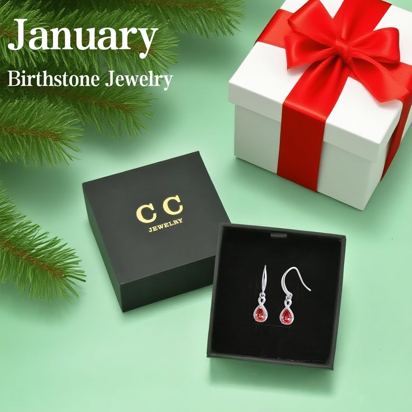 Infinity Birthstone Earrings 18K Gold Plated 925 Sterling Silver Teardrop Infinity Drop Dangle Earrings Garnet Jewelry Birthday Gifts for Women Her Mother Wife