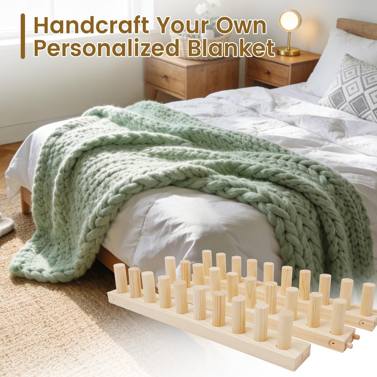 TOMAIX 48-inch Chunky Blanket Loom, Adjustable Wooden Frame, Suitable for DIY Coverlet, Ideal for Beginners and DIY Weaving Enthusiasts
