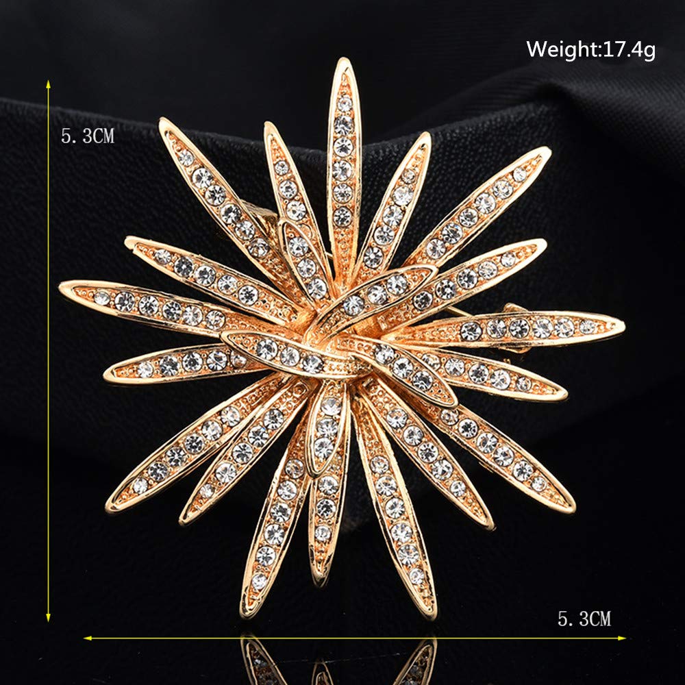 GYAYU Sun Flower Brooch Jewelry For Women,Gold Tone Austria Rhinestone Crystal Brooch Pins Jewelry