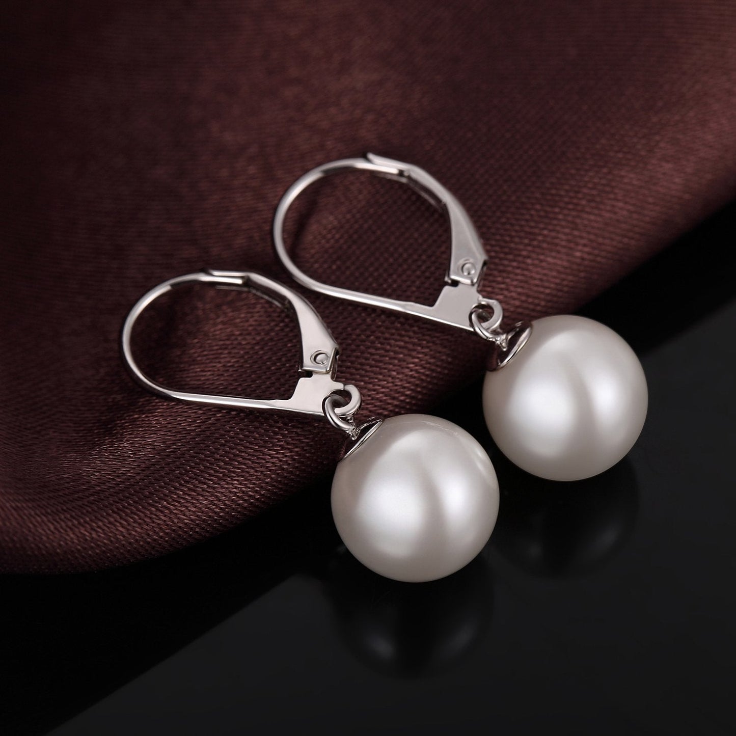 Han han Pearl Dangle Earring for Women 925 Sterling Silver Leverback Earrings 10MM