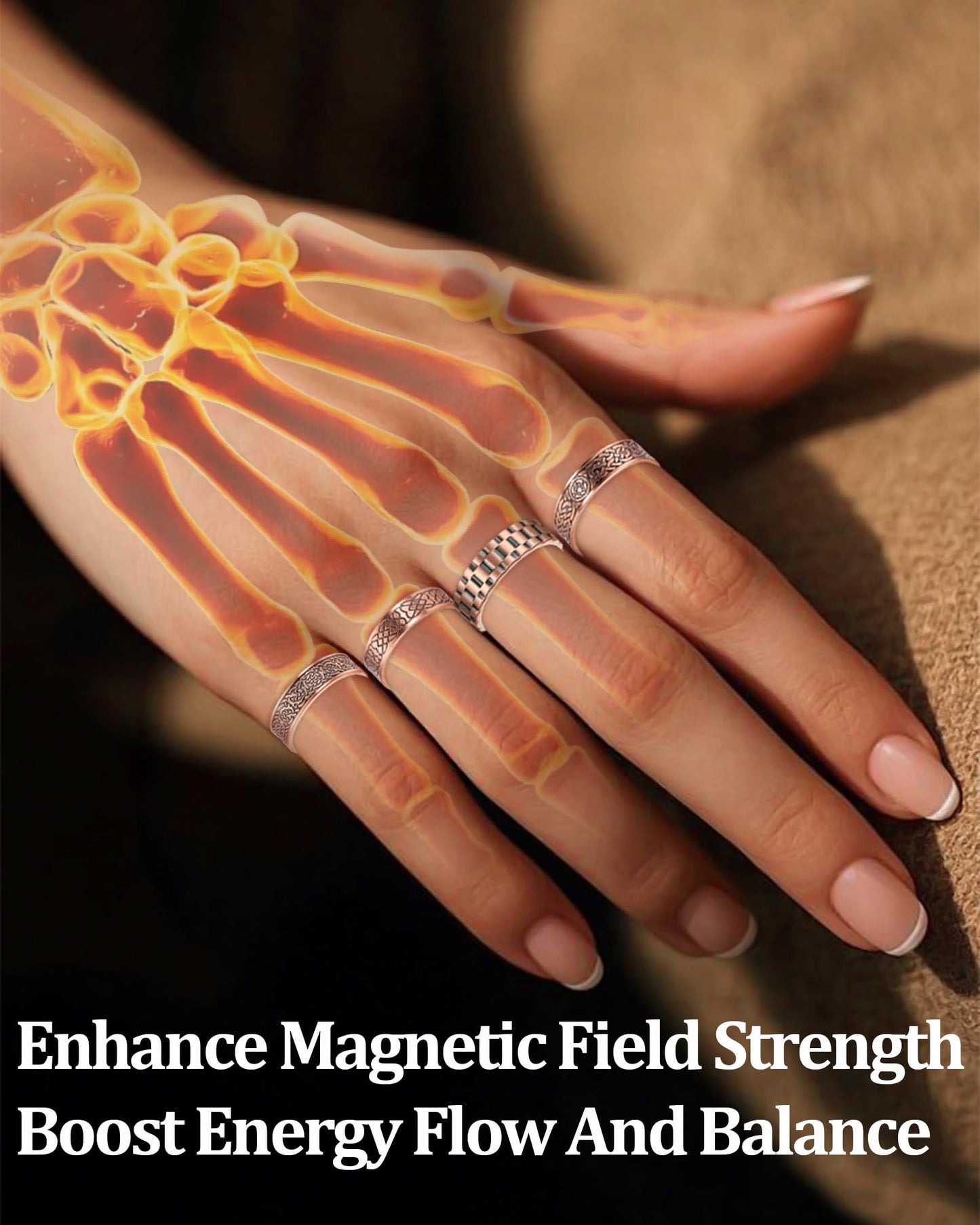 BioMag Magnetic Rings, Pure Copper Ring for Men Women, Adjustable Fingers Thumb Ring Jewelry Gift (Copper C-4Pcs)