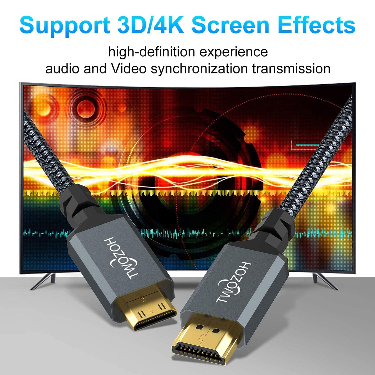 Twozoh 6.6FT 2 Pack, 3D/4K@60Hz 18Gbps/2160P/1080P Mini HDMI to HDMI Cable Nylon Braided HDMI to Mini HDMI Support