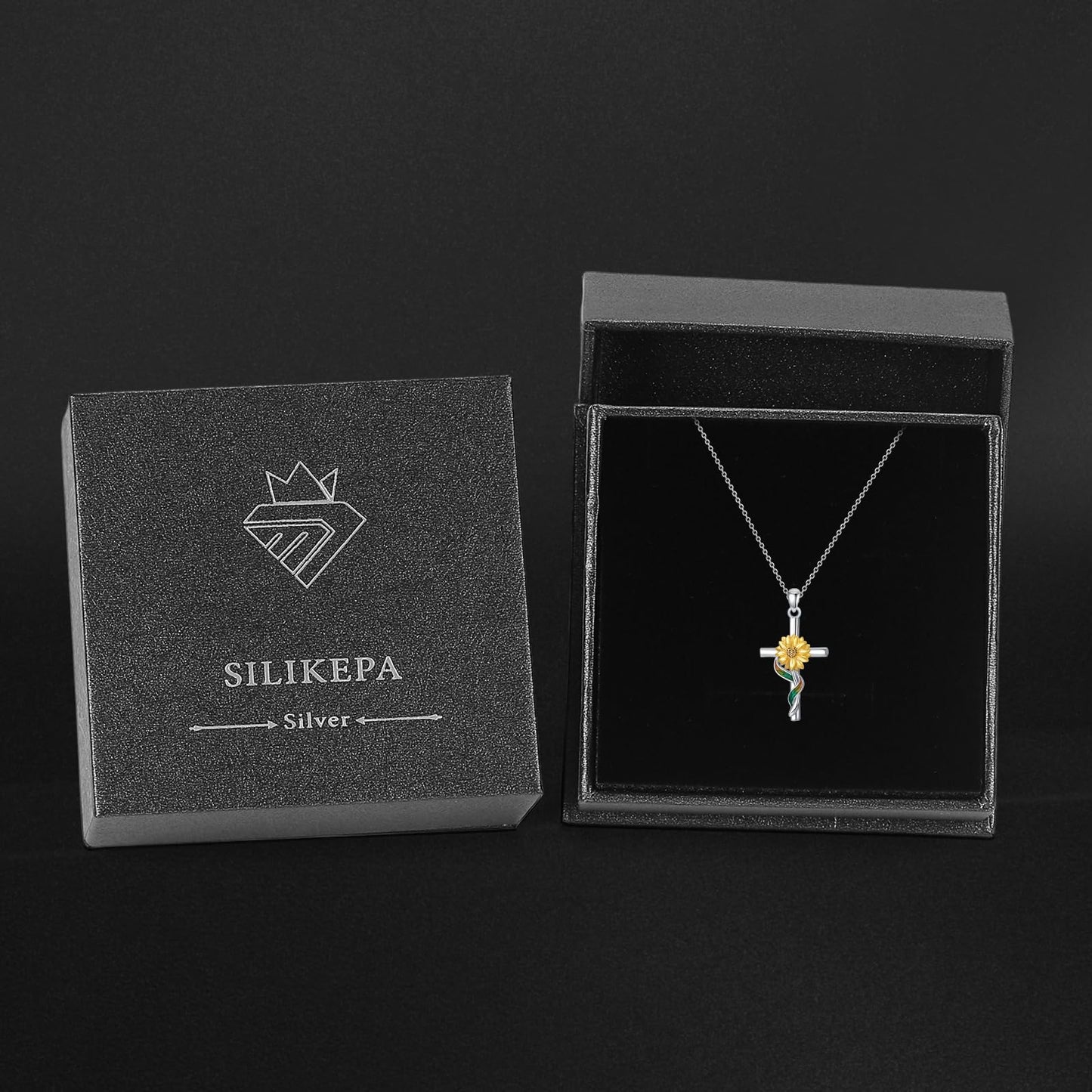 Silikepa Sunflower Necklace for Women 925 Sterling Silver Sunflower Cross Pendant Necklace Christian Jewelry Gift for Women