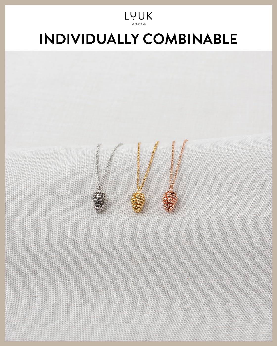 LUUK LIFESTYLE 14k gold plated, Pincone pendant necklace, 19in adjustable, waterproof, non-tarnish, sturdy chain, Gift ideas for women, holiday, dainty trendy aesthetic simple, wilderness camping