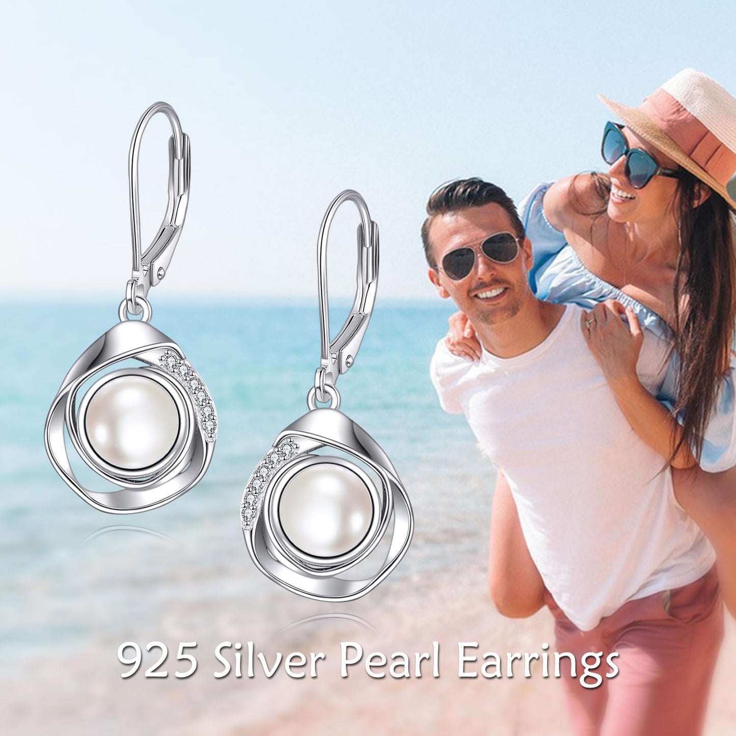 VONALA Pearl Leverback Earrings 925 Sterling Silver Dangle Drop Pearl Jewelry Gifts for Women (White Pearl)