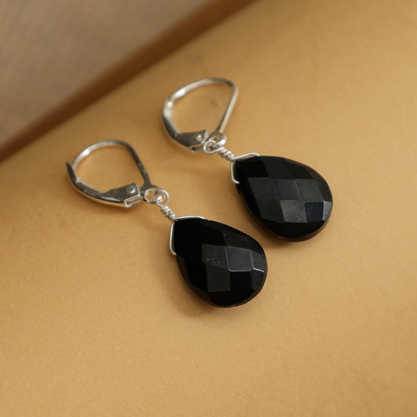 GEMINSPIRE Natural Black Spinel Teardrop Dangling Earrings for Women Lightweight Gemstone Jewelry 925 Sterling Silver Leverback Dainty Handmade Crystal Earrings the Best Women Gifts