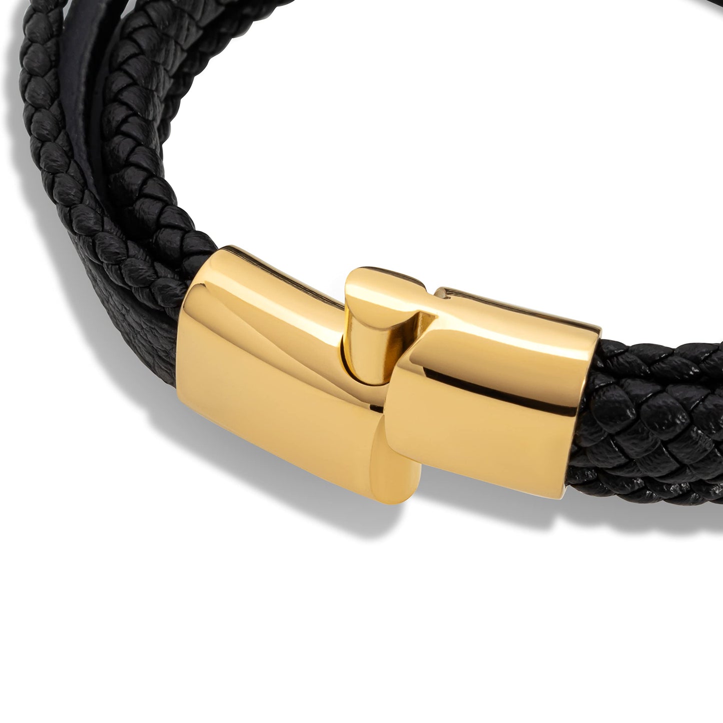 SERASAR Pulsera de oro para hombre 17cm con caja regalo hombre, trenzas piel vaca, cierre magnetico ajustable, joyero multicapa, joyeria cuerda magnetica masculina